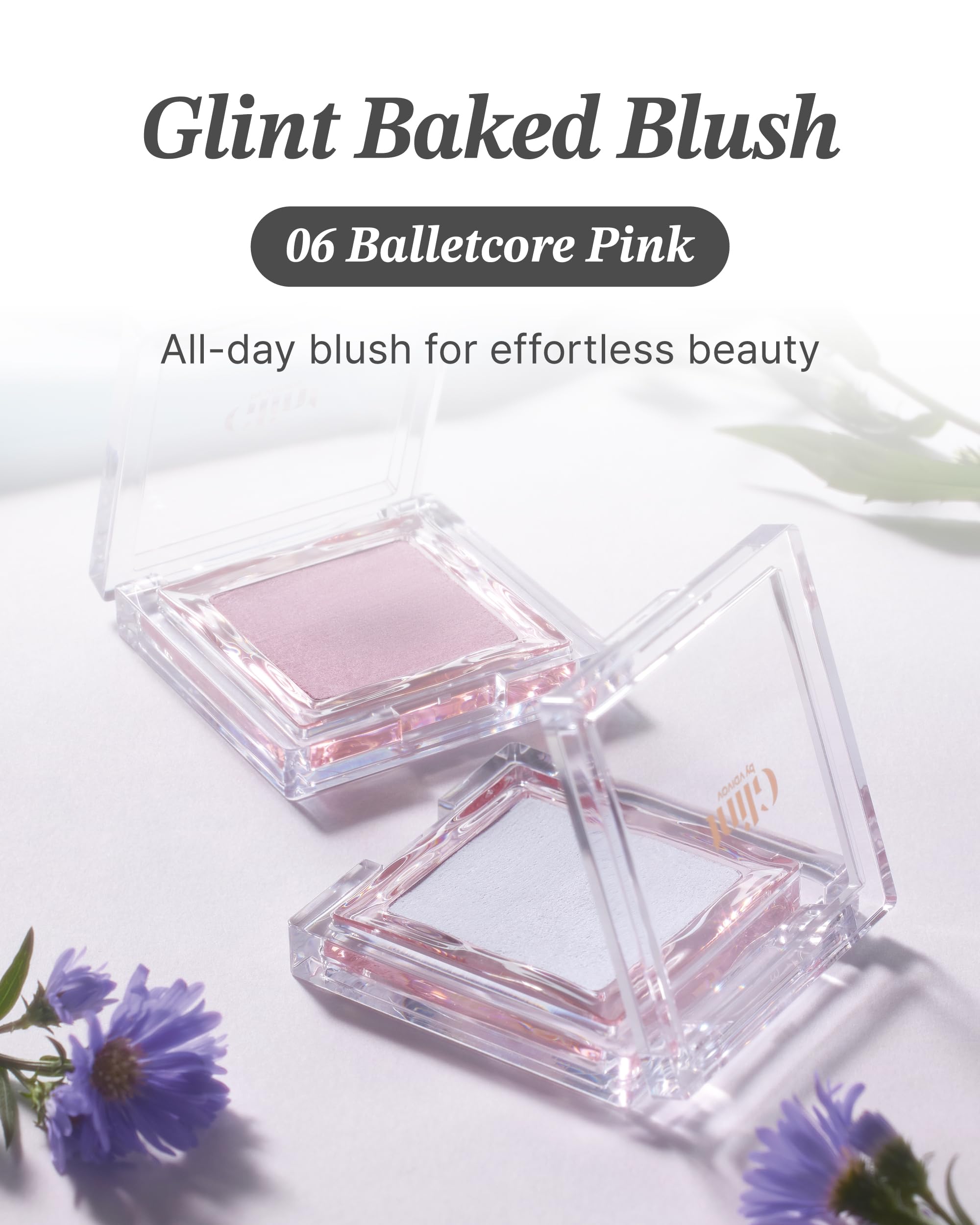 Glint Baked Blush (Balletcore Pink, 0.08oz) - Long-Lasting, All-Day Face Blush Powder for a Natural Look. Korean Skin Care, Kore
