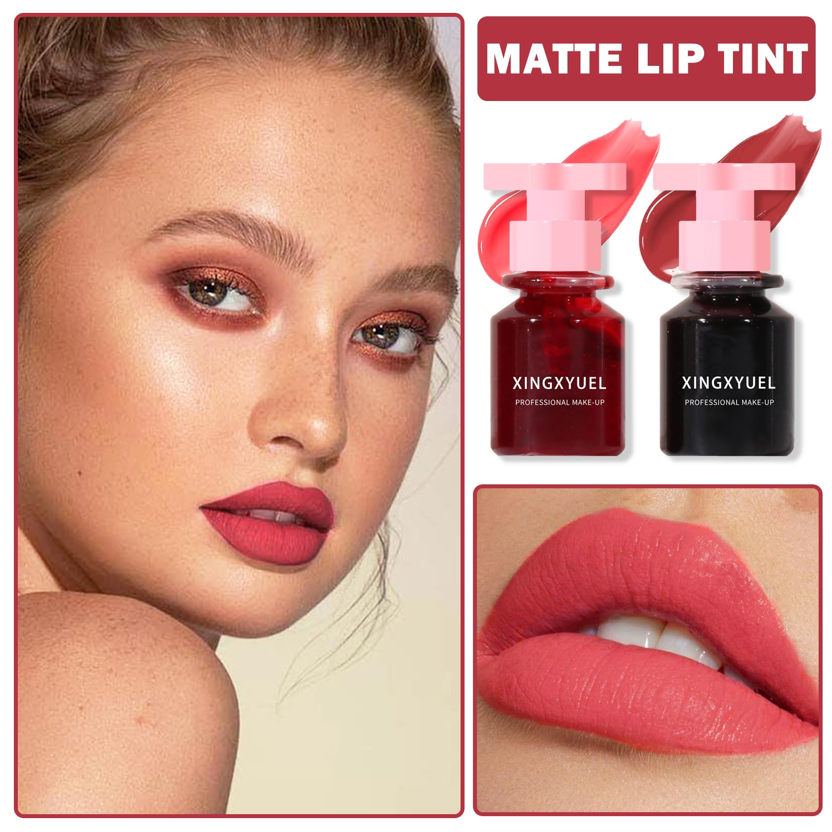 2Pcs Lip Tint Lip Stain Set, Velvet Lip Gloss Water Lip Tint Stain Multipurpose Liquid Lipstick Lip Stain Long Lasting Waterproo