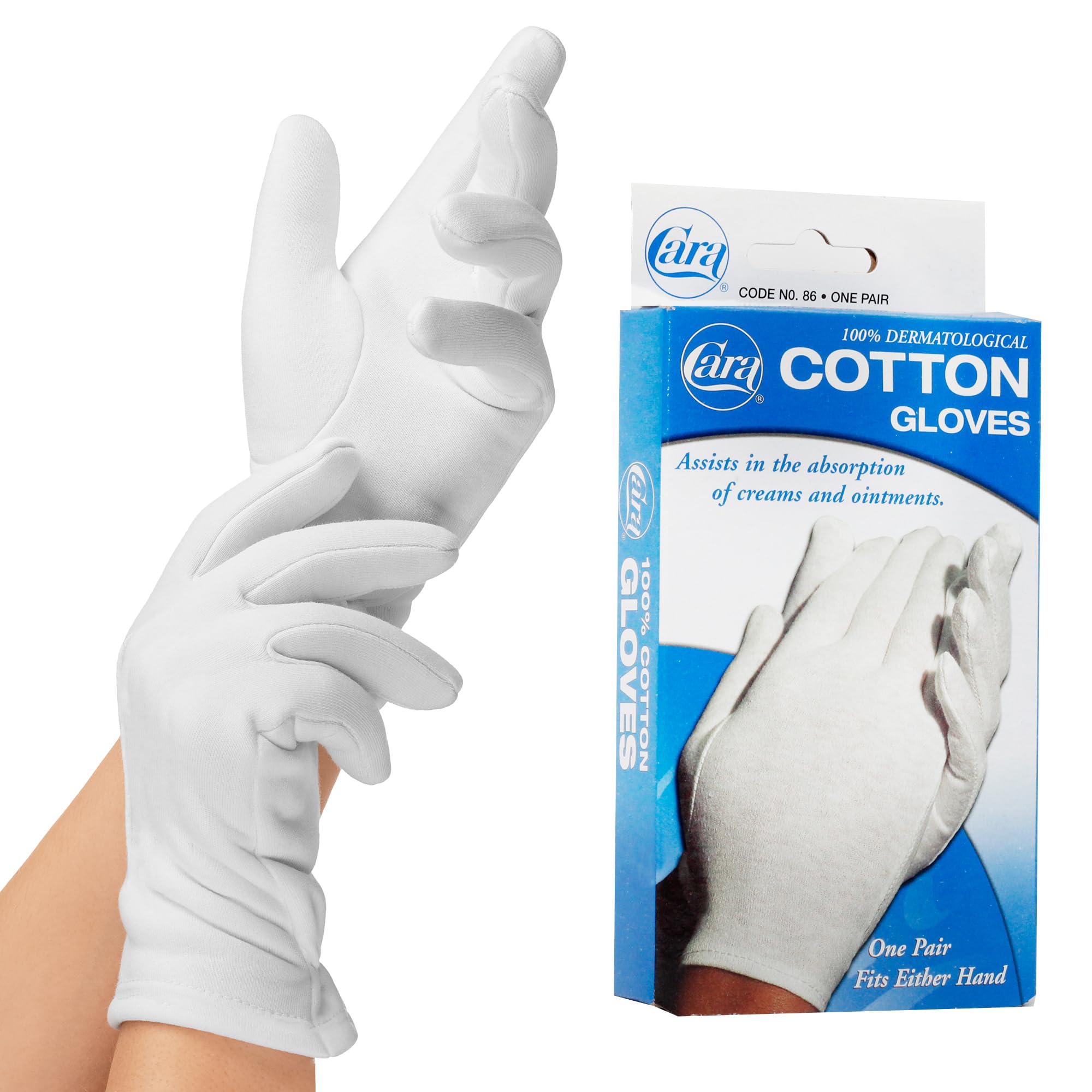 Cara Moisturizing Eczema 100% Premium Cotton Gloves, Medium, White, 1 Pair
