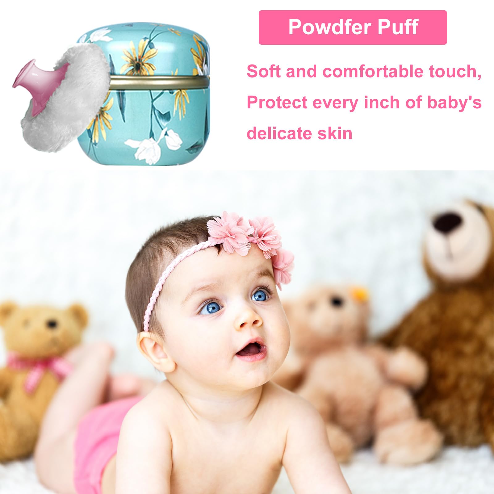 Qopoto Body Powder Puff And Container For Dusting Powder, Women Powder Puff And Powder Case For Bath And Travel (Chrysanthemum)