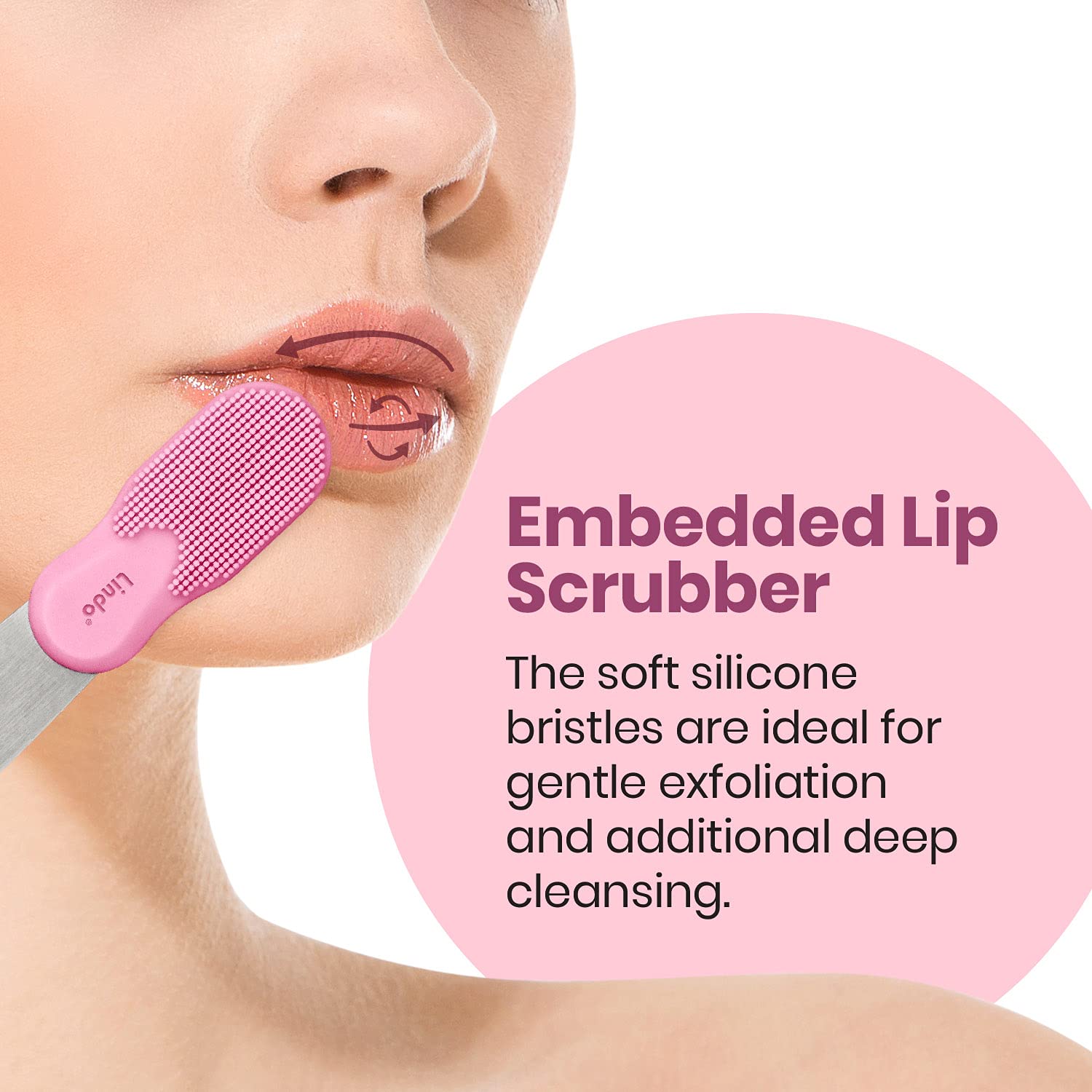 Lindo Beauty Buffer - Microdermabrasion Tool, Diamond Infused, Embedded Silicone Lip Scrubber, For Smooth Skin, Radiant Complexi