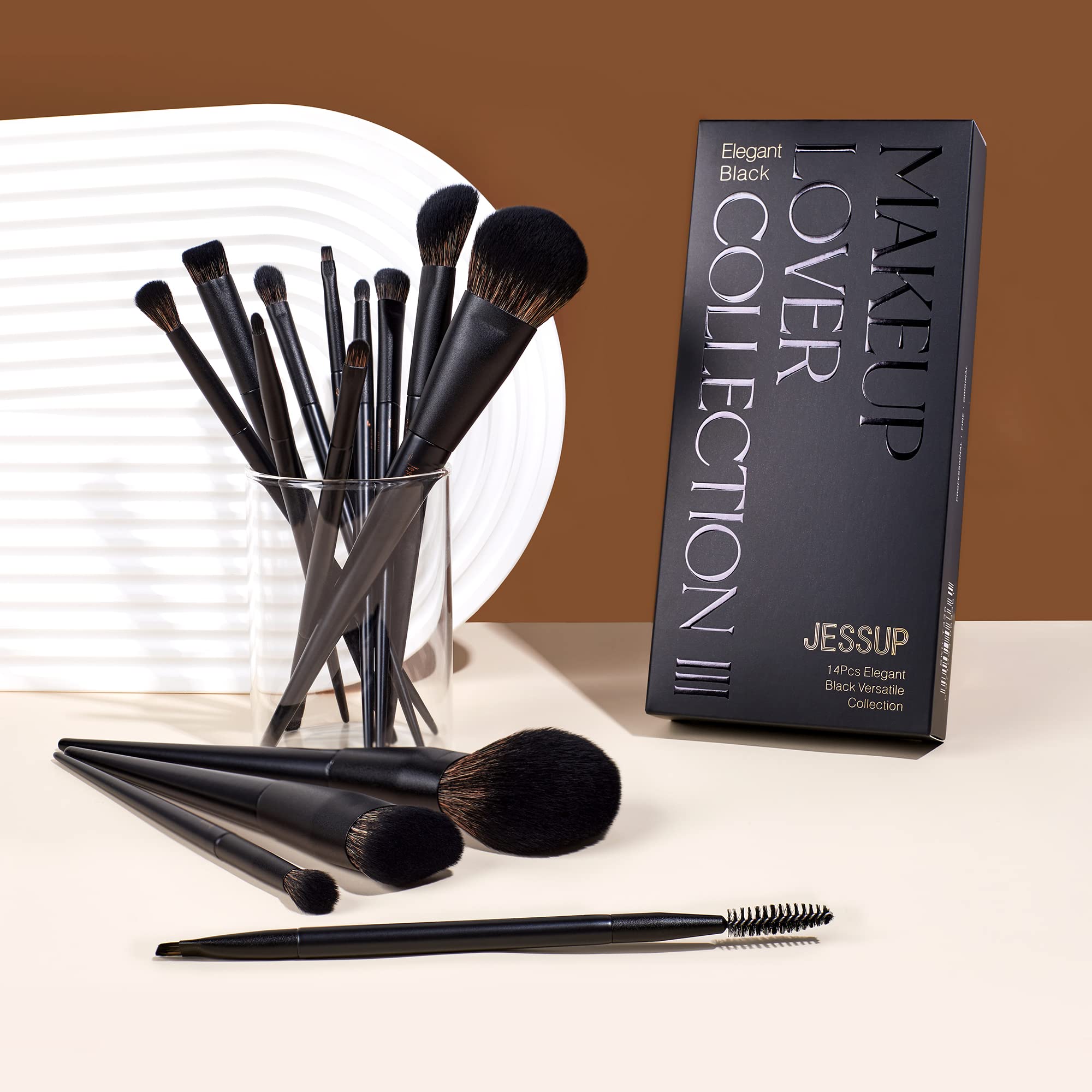 Makeup Brushes Set Jessup Make Up Brushes 14Pcs Black Kabuki Foundation Eyeshadow Contour Concealer Powder Eyeliner Crease Eyebr