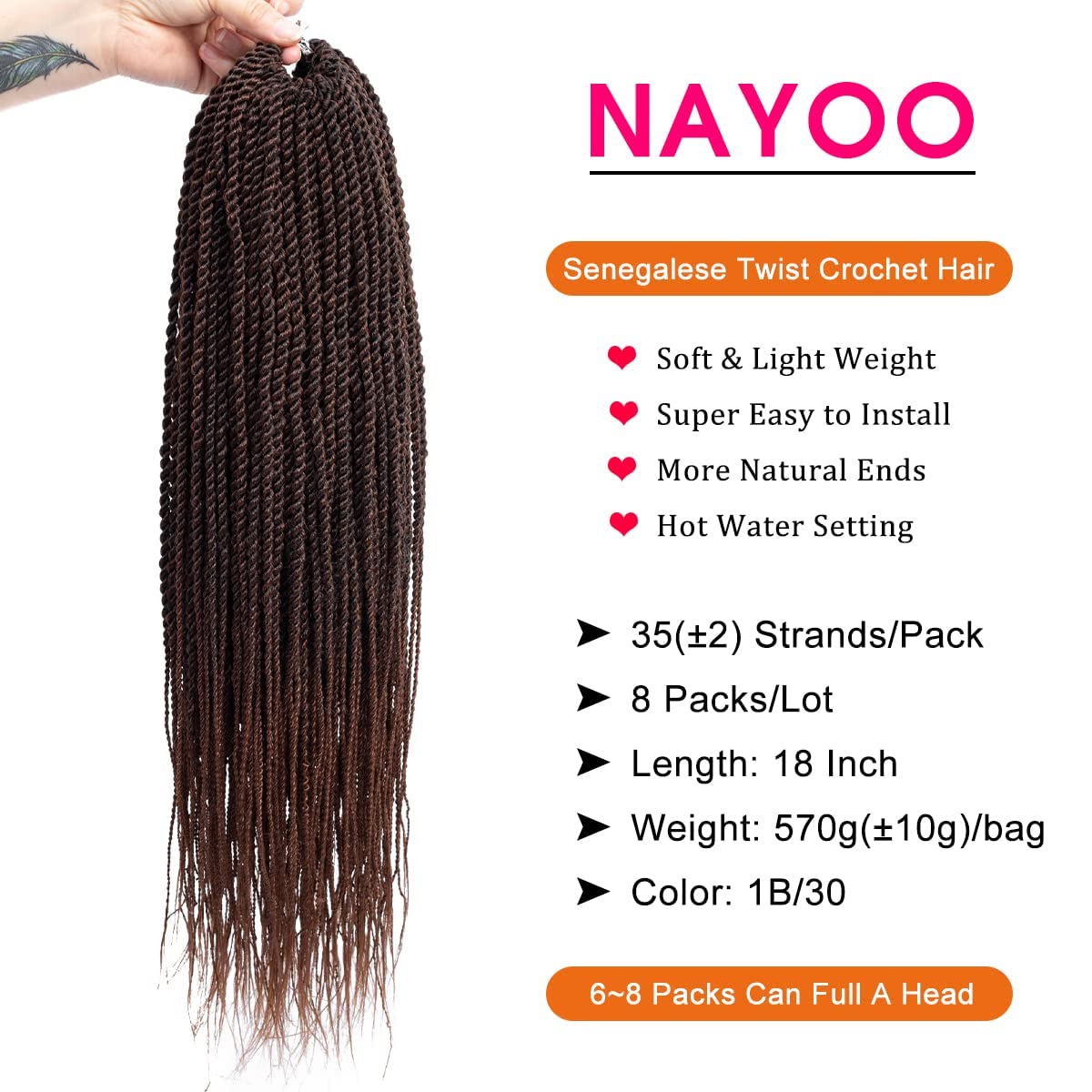 Nayoo Senegalese Twist Crochet Hair - 8 Packs 18 Inch Crochet Hair For Black Women, 35 Strands/Pack Small Twist Crochet Hair Hot