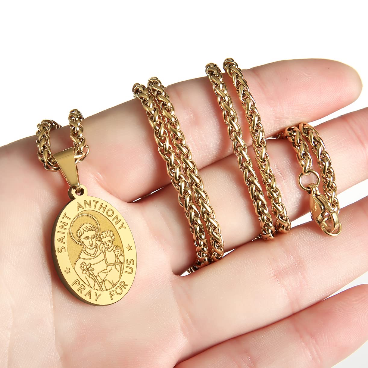 Zocomi 14K Gold Plated Saint St Anthony Medal Necklace for Men Boys, St. Anthony Pendant Chain Jewelry Catholic Christian Religi