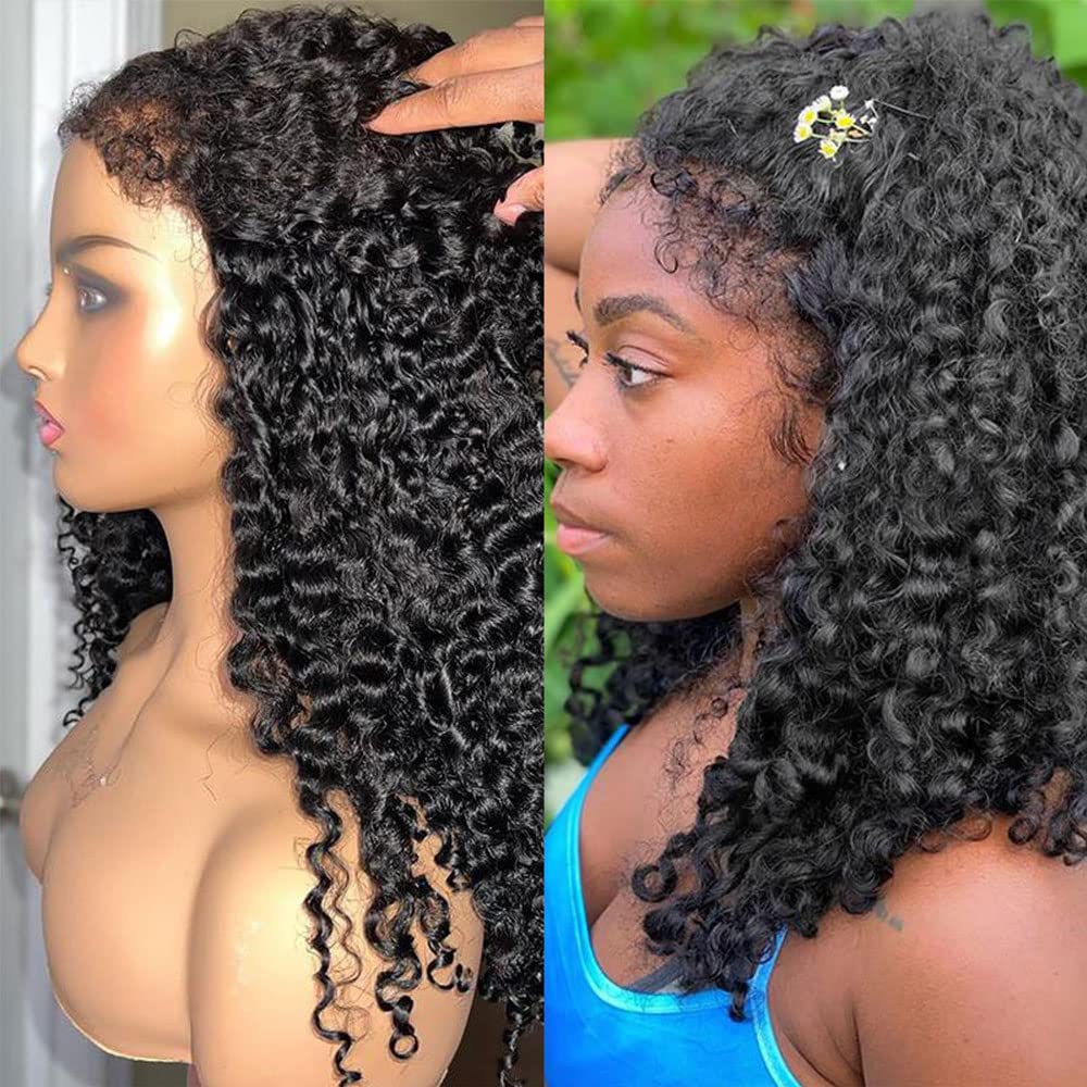 Youleas 180% Density 13X4 Kinky Curly Edges Baby Hair Lace Wig Deep Wave Curly Lace Front Human Hair Wigs Kinky Curly Edges Hair