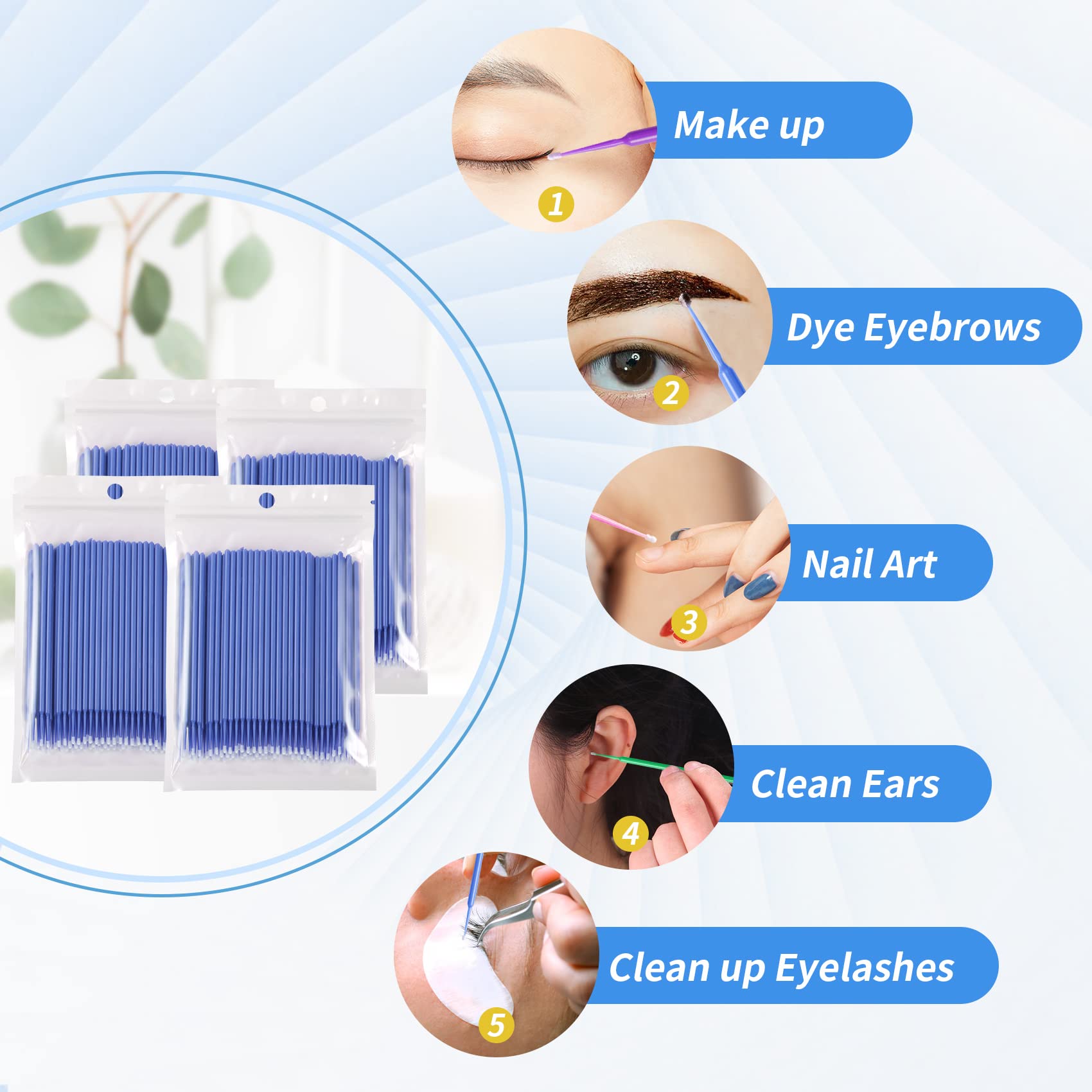 Annhua 400 Pcs Disposable Micro Applicators Brush Latisse Application Microfiber Wands Dental Brushes For Eyelash Extension, Ora