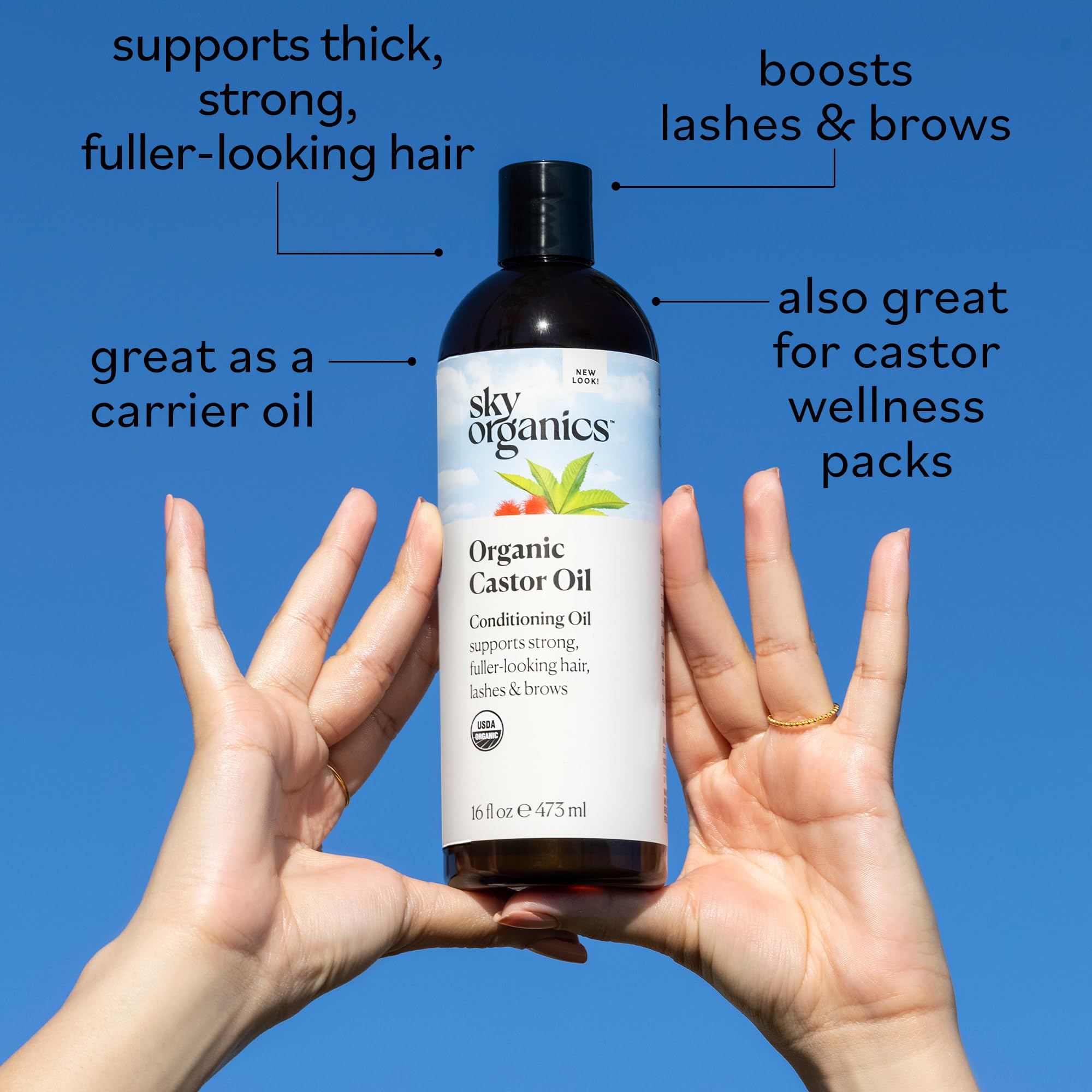 Sky Organics Castor Oil (2X16Oz) Usda Organic Cold-Pressed Unrefined100% Pure Hexane-Free Castor Oil Conditioning & Healing For