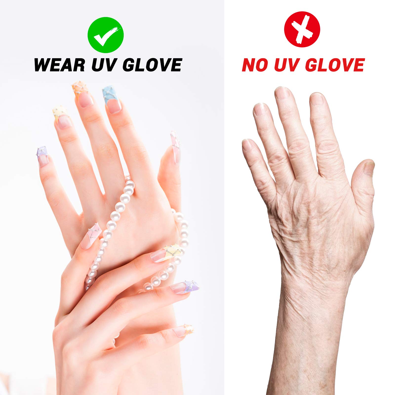 Melodysusie Uv Gloves For Nails, Uv Lamp Gloves For Manicures Protection, Pink Of Love Gel Manicure Gloves, Nail Art Skin Care F