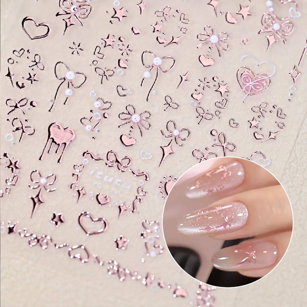 Valentines 5D Embossed Nail Art Stickers Romantic Rose Gold Nail Decals Self Adhesive Bronzing Bow Heart Nail Stickers Valentine
