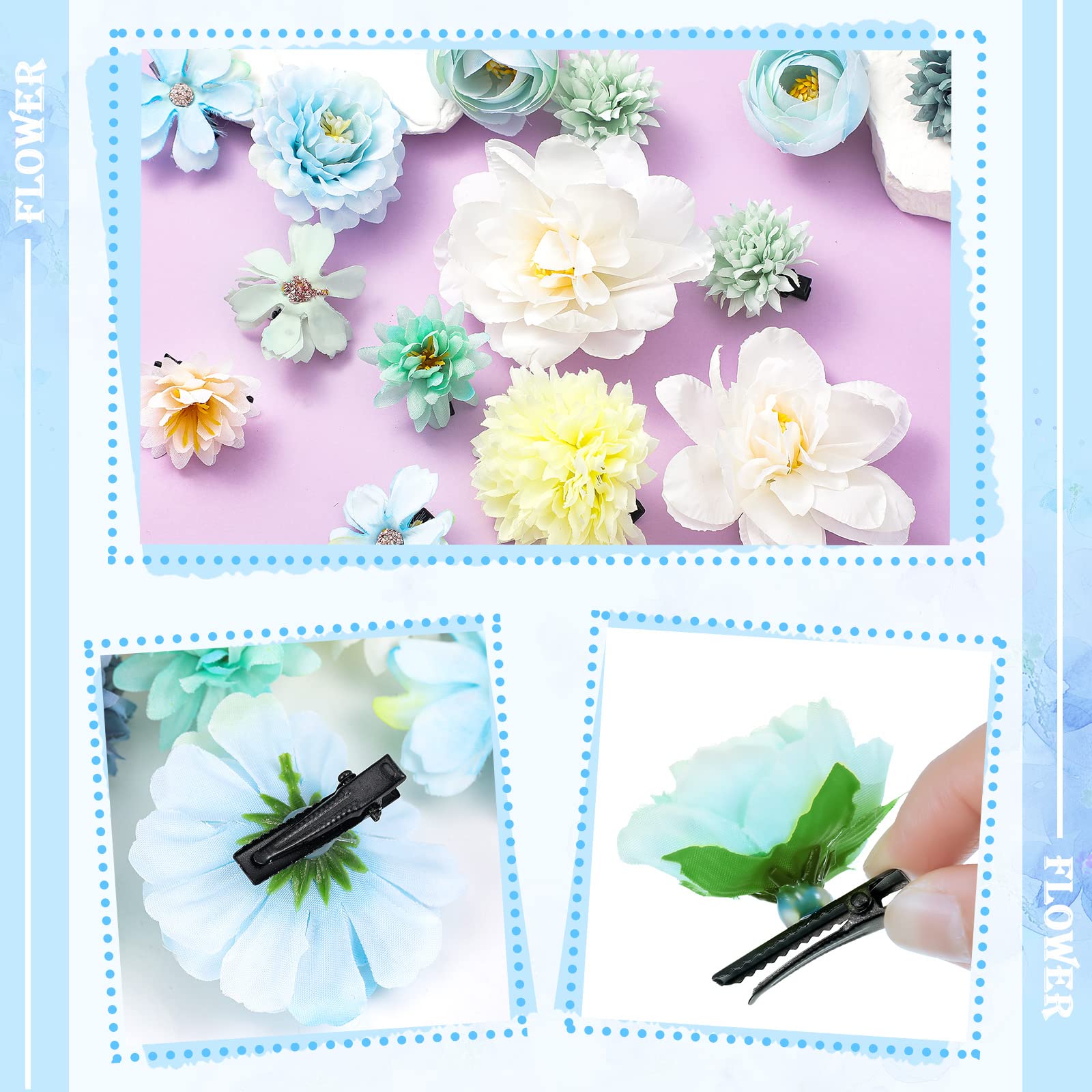 BBTO 21 Pcs Flower Hair Clip Rose Hair Clips Barrettes for Women Flower Accessories Boho Bride Claw Clip Hairpin Brooch Pin Head