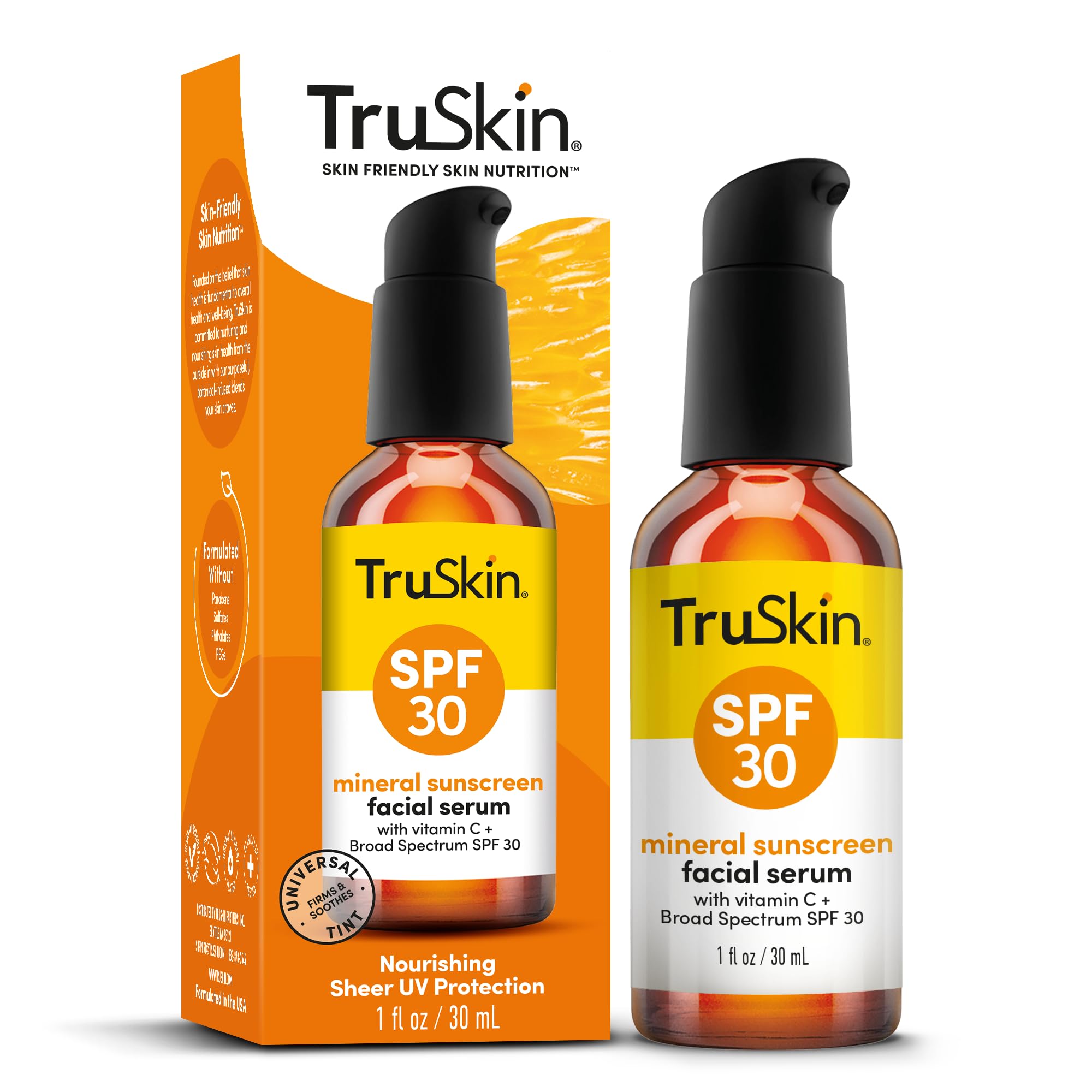 TruSkin Sunscreen Serum for Face - SPF 30 Universal Tinted Mineral Sunscreen Face Serum - Lightweight Transparent Finish - Zinc 