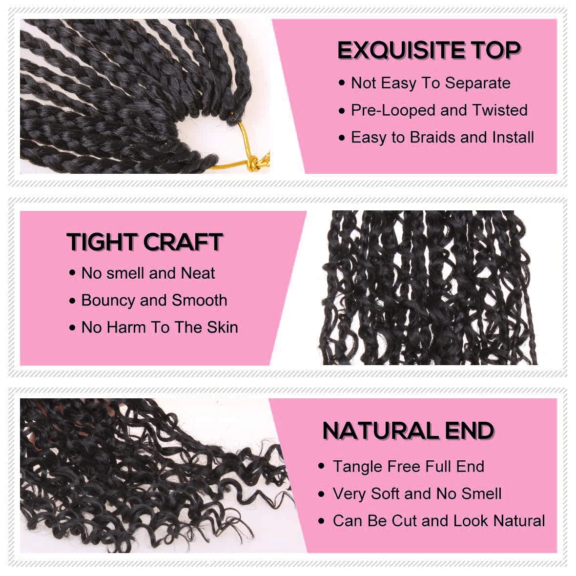 Cookoo 18 Inch Goddess Box Braids Crochet Hair 8 Pack Bohemian Hippie Box Braids Crochet Hair With Curly Ends Synthetic Crochet