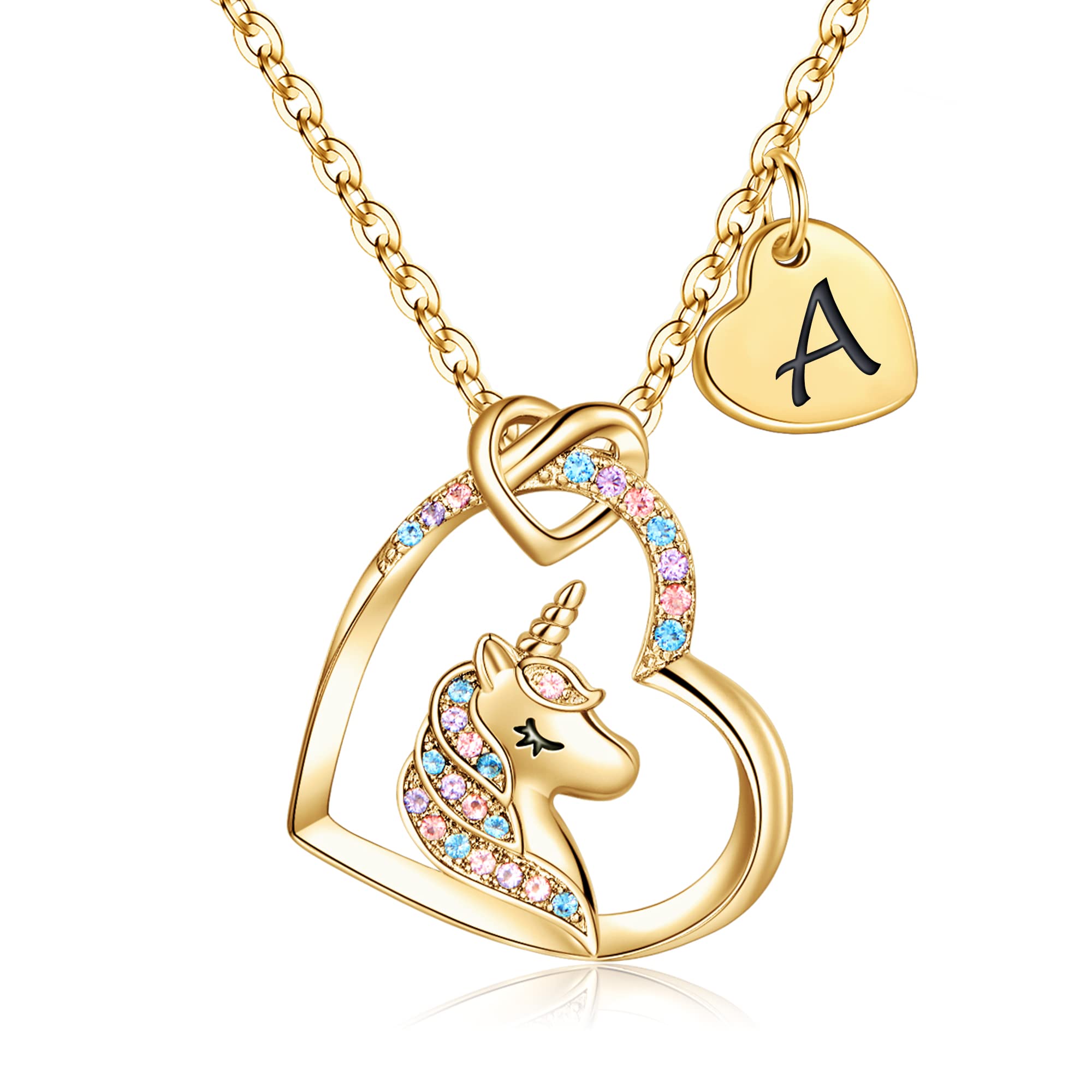 Hidepoo Valentines Day Gifts - Unicorn Necklace Gifts, Colorful CZ Heart Pendant Unicorn Necklace Jewelry Birthday Gifts Unicorn