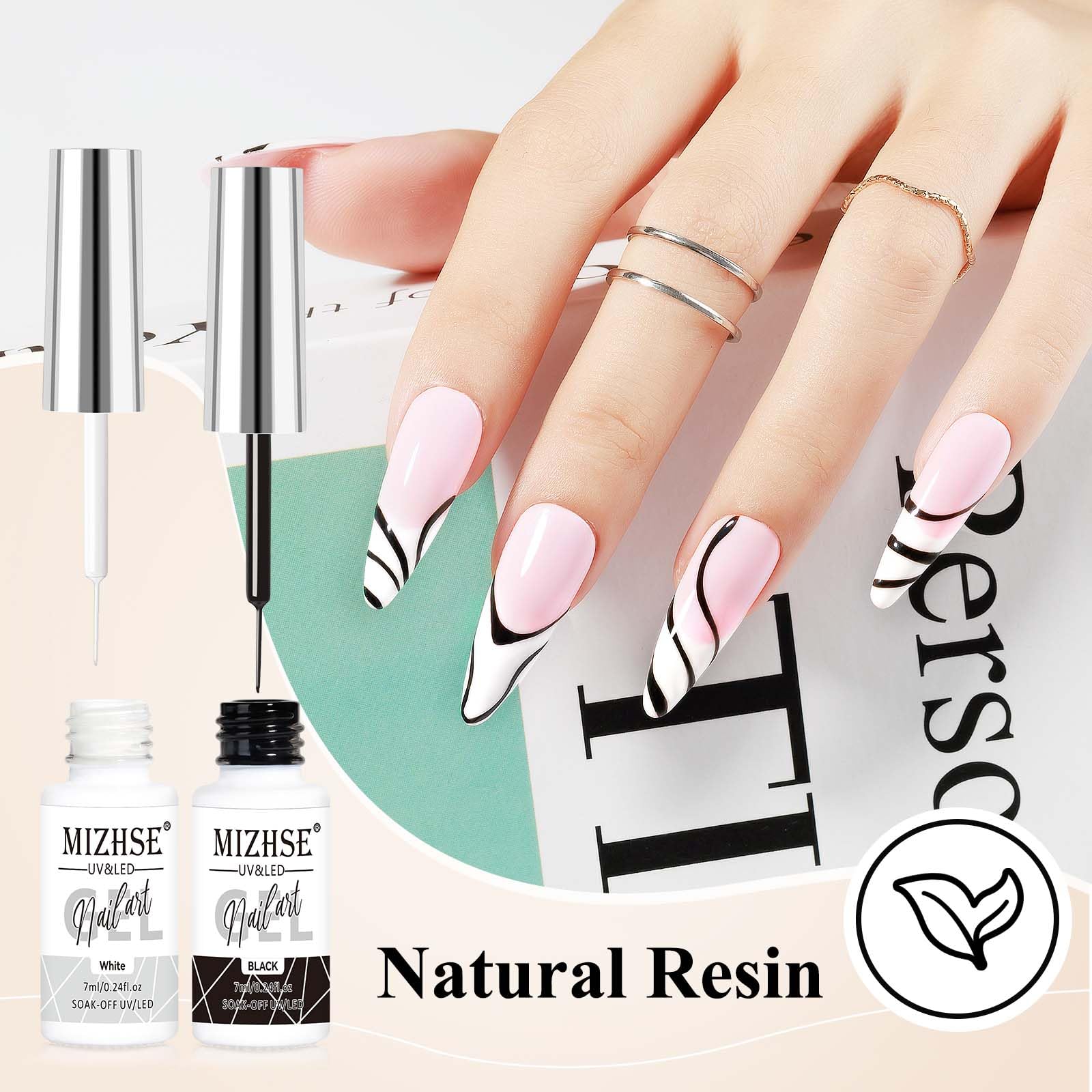 Mizhse Gel Liner Nail Art Polish Black And White Gel Painting For Nails Art, Swirl Line Nails Design Dotting Painting French Man