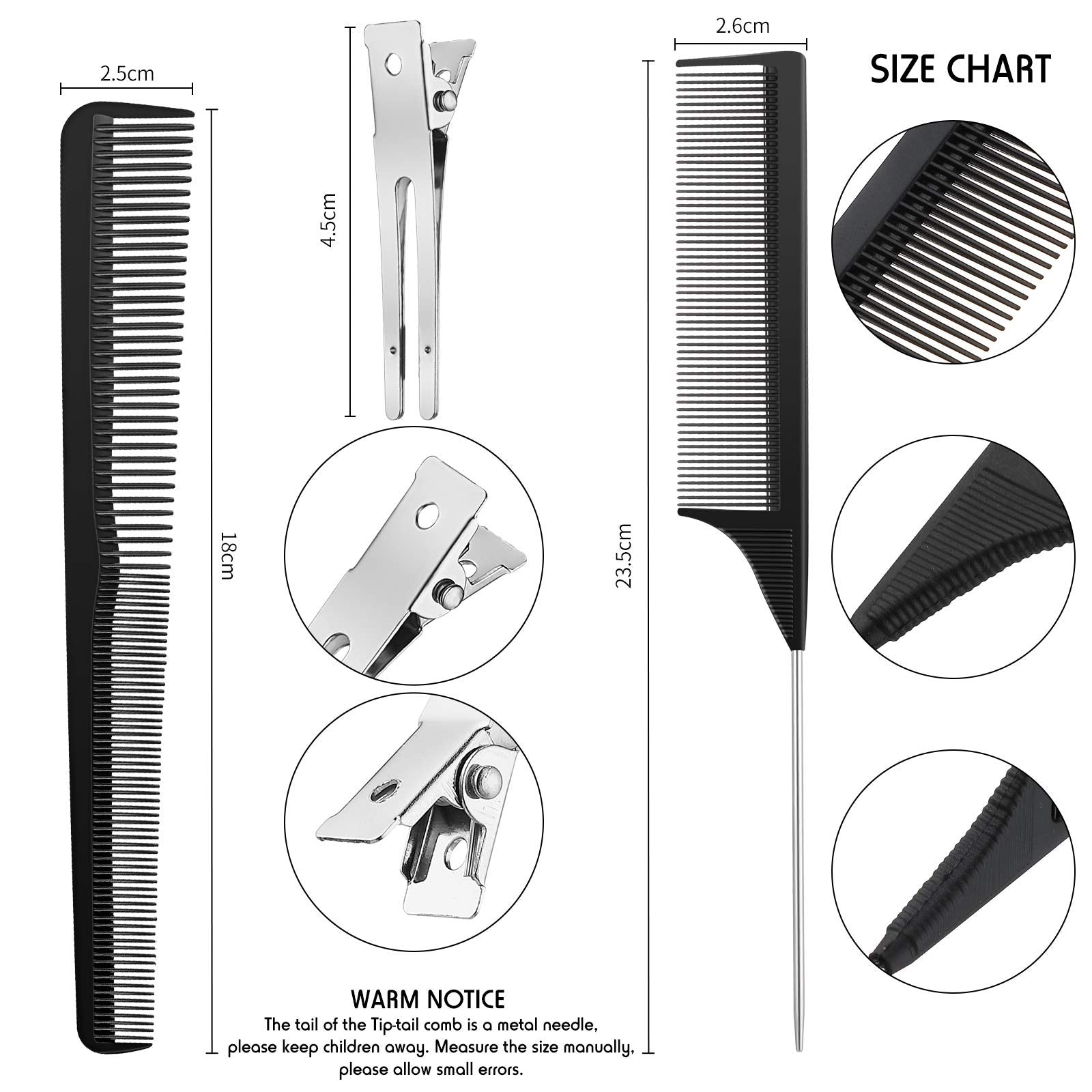 52 Pieces Hair Comb Set Locks Comb Dread Clips Includes Rat Tail Combs, Taper Hair Comb And 50 Double Prong Curl Clips For Men A