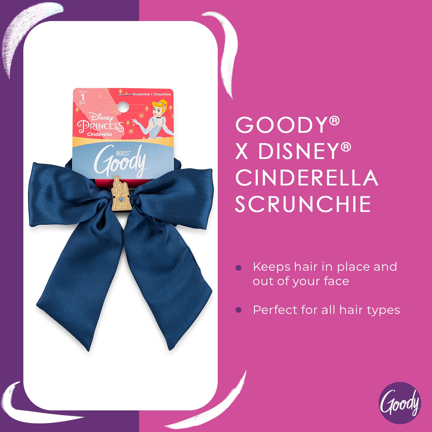 Goody Ouchless XL Scrunchie Bow - Disney Princess, Cinderella - Hair Accessories for Men, Women, Boys & Girls - Style With Ease