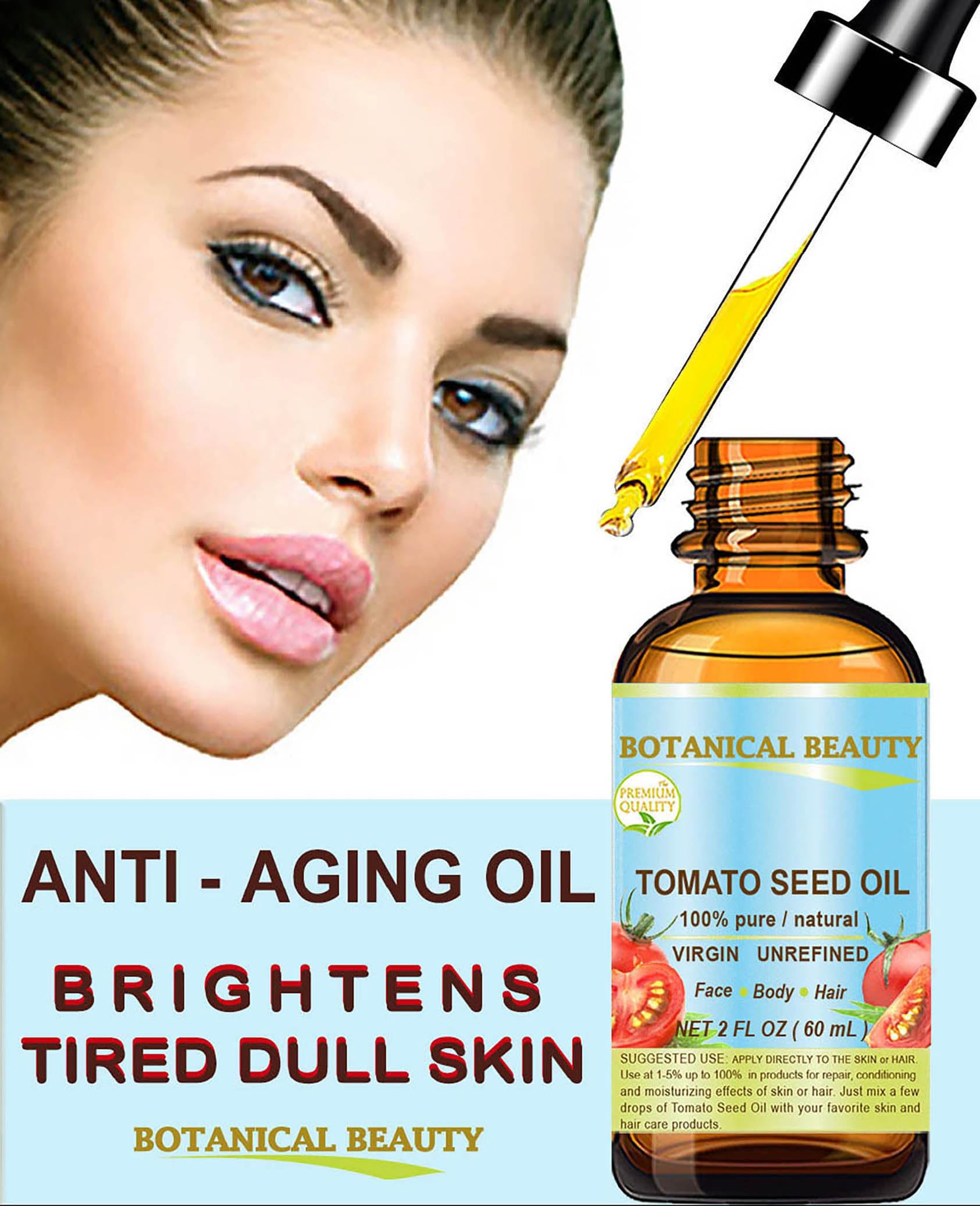 TOMATO SEED OIL 100% Pure Natural Virgin Unrefined Cold-pressed Carrier Oil 0.5 Fl oz 15 ml For Face, Skin, Body, Hair, Lip, Nai