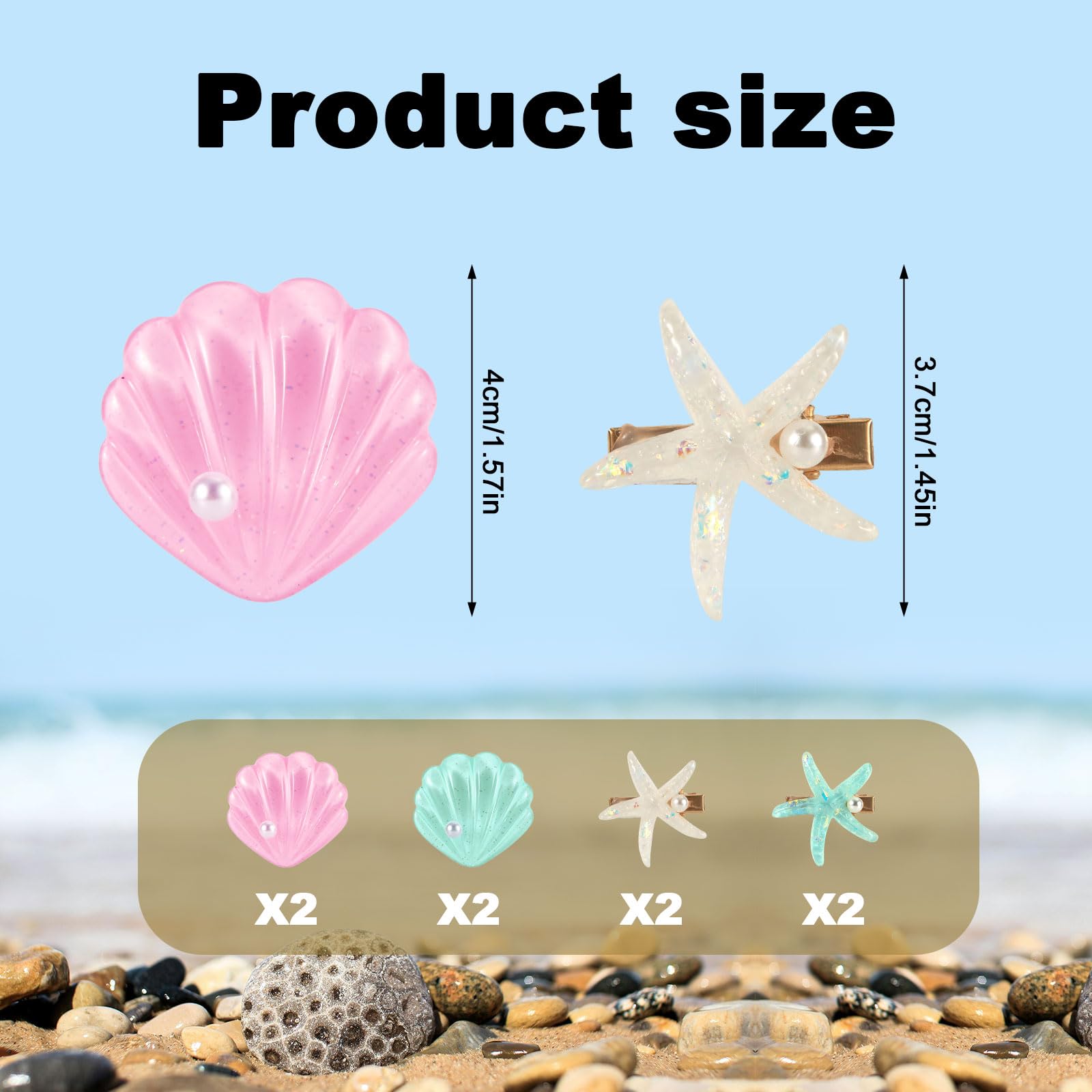 8pcs Women Hair Clips for Mermaid, Starfish & Seashell Pearl Hair Clip Beach Hair Accessories Shell Hairpins Headpiece Barrettes