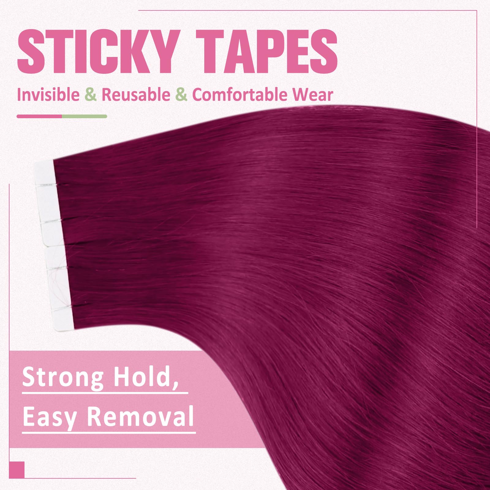 YoungSee Tape in Hair Extensions Human Hair Magenta 10pcs 20g Invisible Tape in Hair Extensions Human Hair Red 12 Inch Magenta H