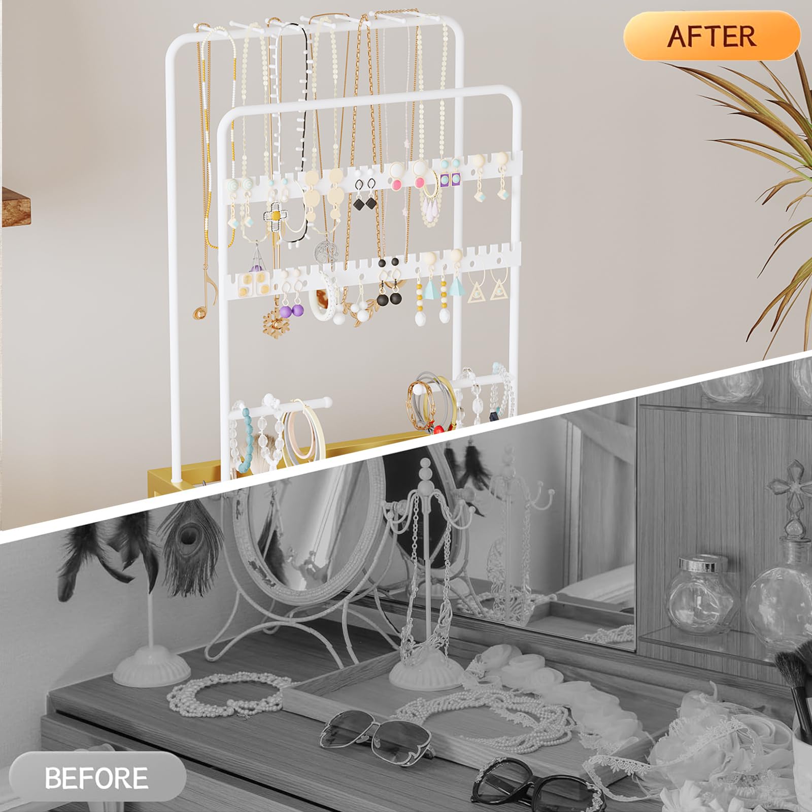 ZQUYAJ Makeup Organizer Cart with 3 Drawers, Jewelry Organizers and Storage for Earring Necklace, Large Vanity Storage Organizer