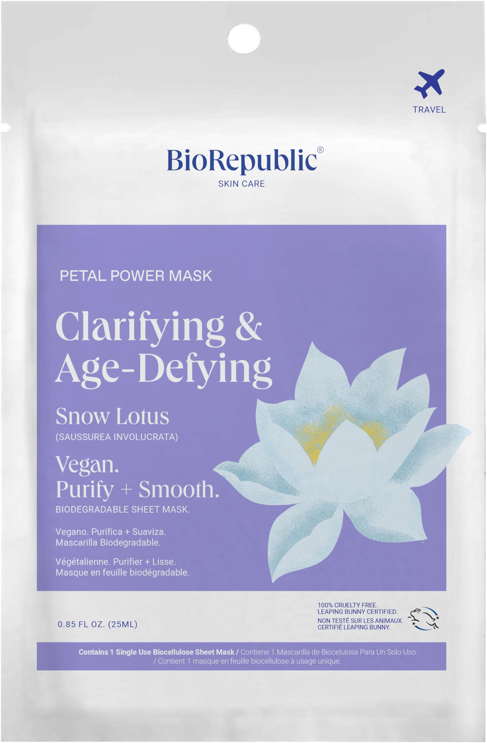 BioRepublic Petal Power Snow Lotus Sheet Masks  Clarifying AntiAging Biocellulose Face Mask for Brightening, Radiance & Rednes