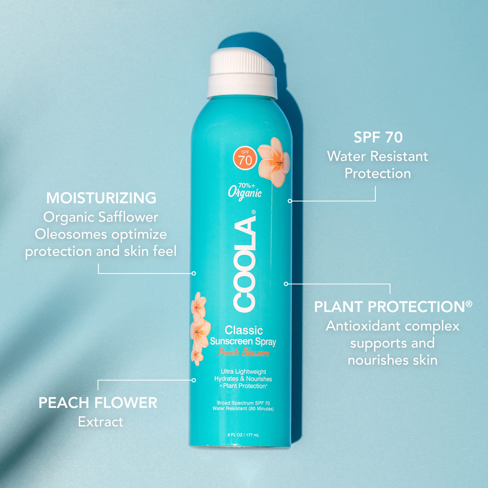 Coola Organic Sunscreen Spf 70 Sunblock Spray, Dermatologist Tested Skin Care For Daily Protection, Vegan And Gluten Free, Peach
