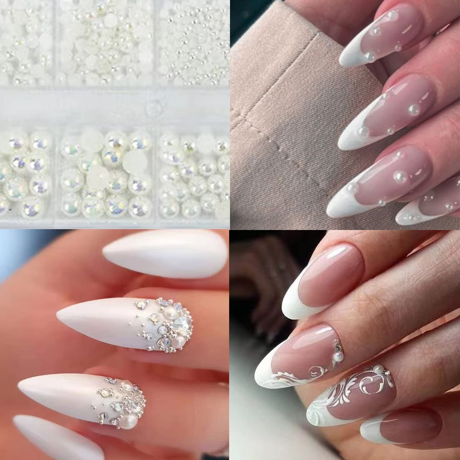4 Boxs Nail Art Rhinestones Flatback Pearls Charms For Acrylic Nails Crystals Supplies Half Round Design Gems Accessories Diy De