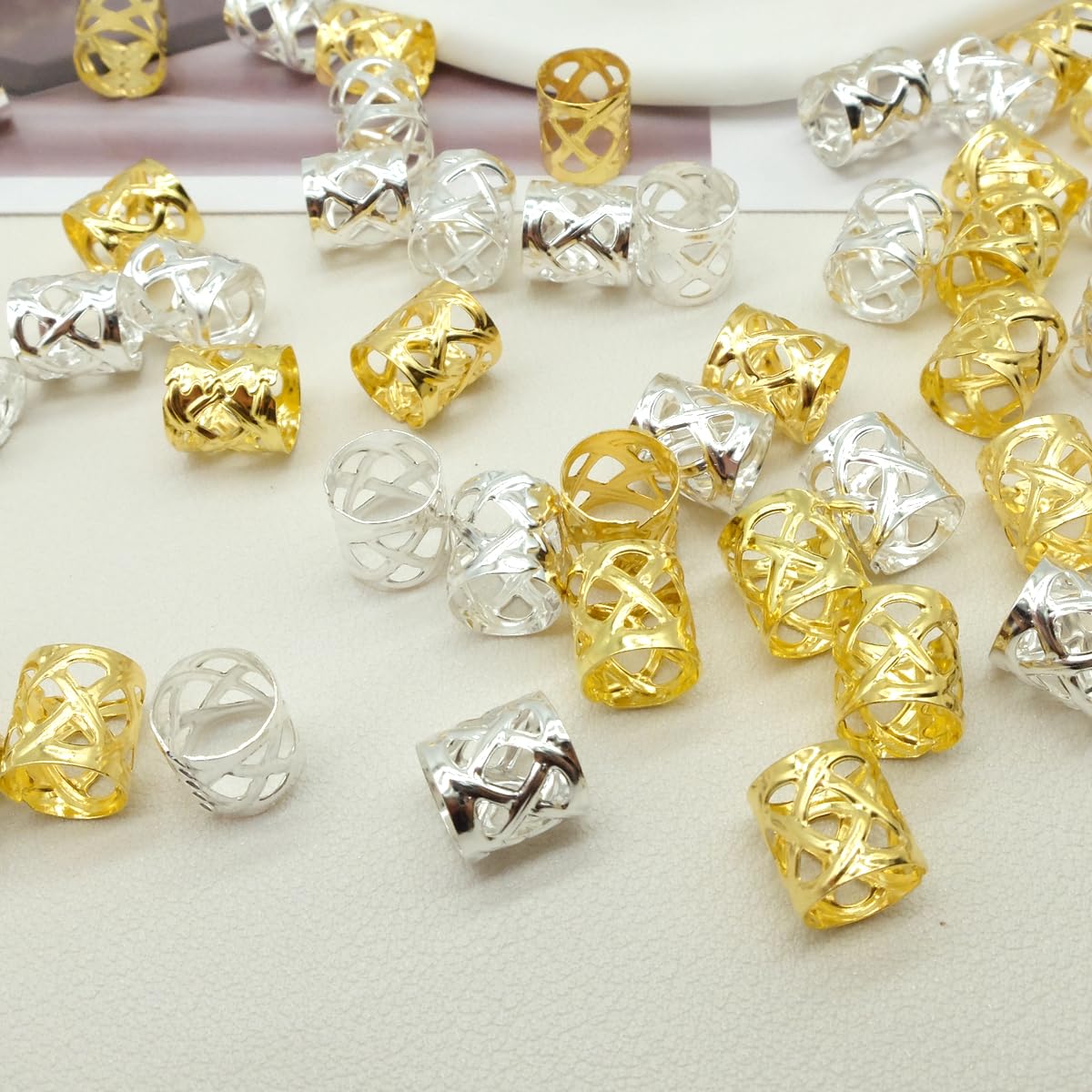 100pcs Gold and Silver Dreadlock Accessories Hair Cuffs for Braids Loc Jewelry Rings Adjustable Hair Beads for Women and Girls