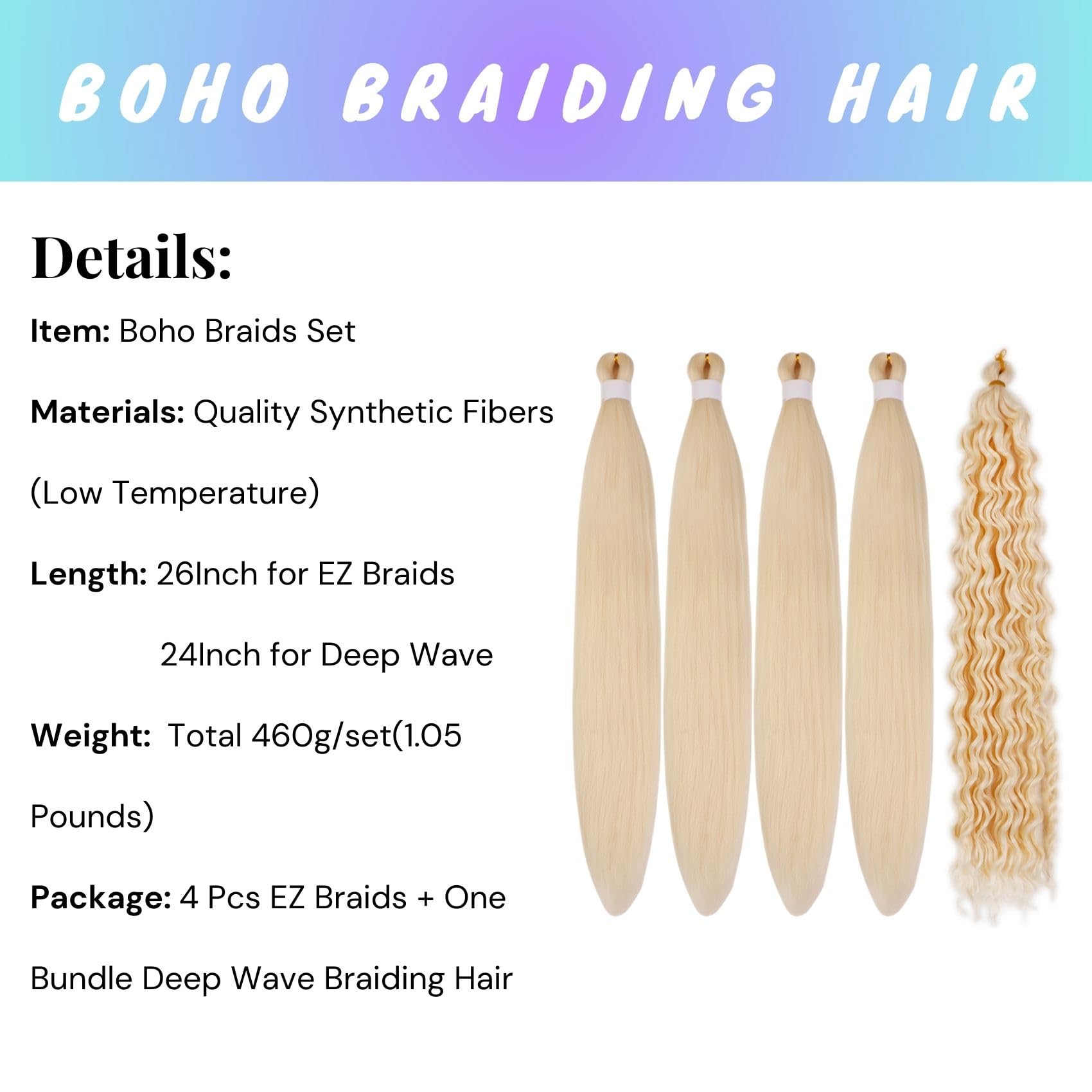 Blonde Braiding Hair Pre Stretched For Boho Braids Synthetic Prestretched Ez Braiding Hair For Knotless Box Braids Bohemian Brai