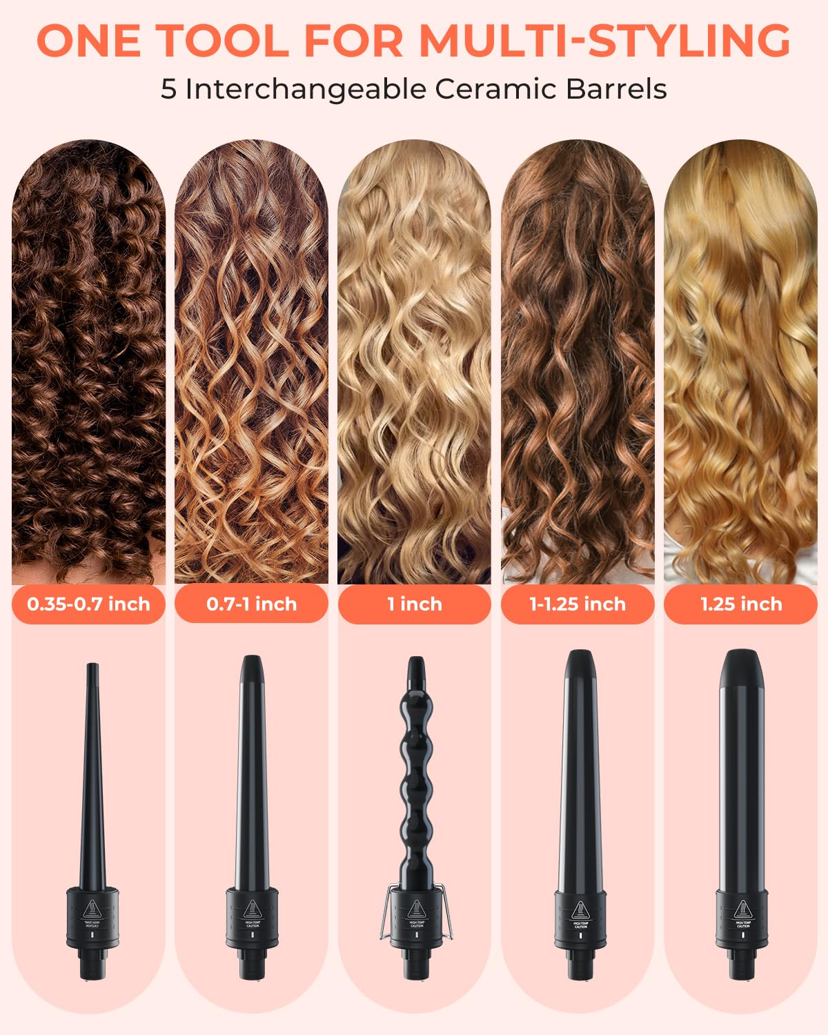 5 In 1 Curling Iron Wand Set: Ohuhu Curling Wand 5Pcs 0.35 To 1.25 Inch Interchangeable Ceramic Barrel With Heat Protective Glov