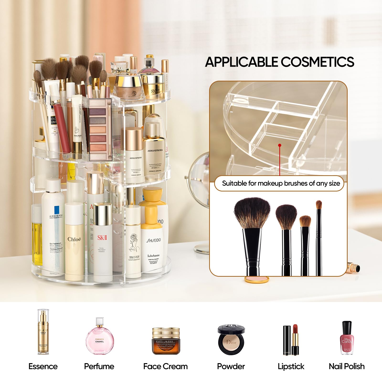 Awenia Rotating Makeup Organizer 360-Degree, Adjustable Bathroom Organizers And Storage, 7 Layers Large Capacity Cosmetic Storag