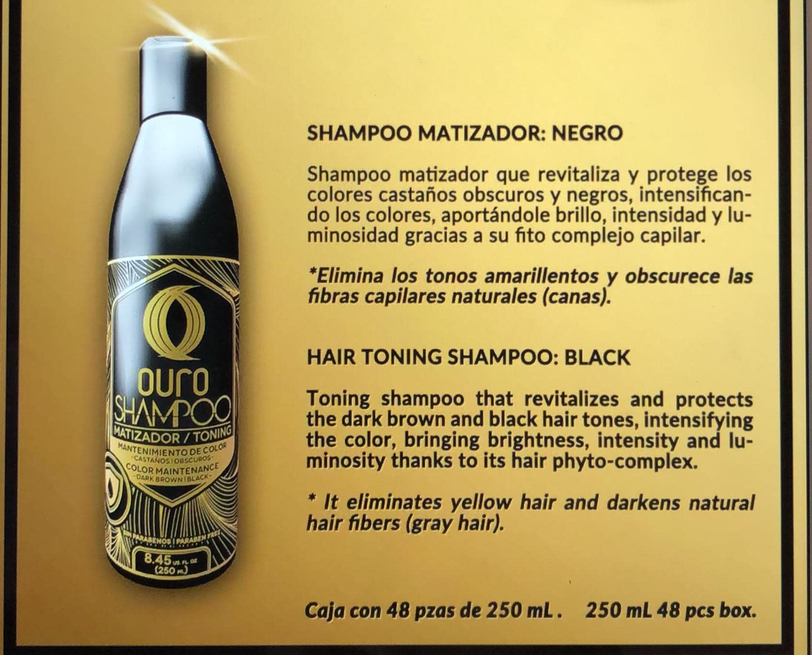 Ouro Black Toning Shampoo for dark brown to black hair 8.45 oz