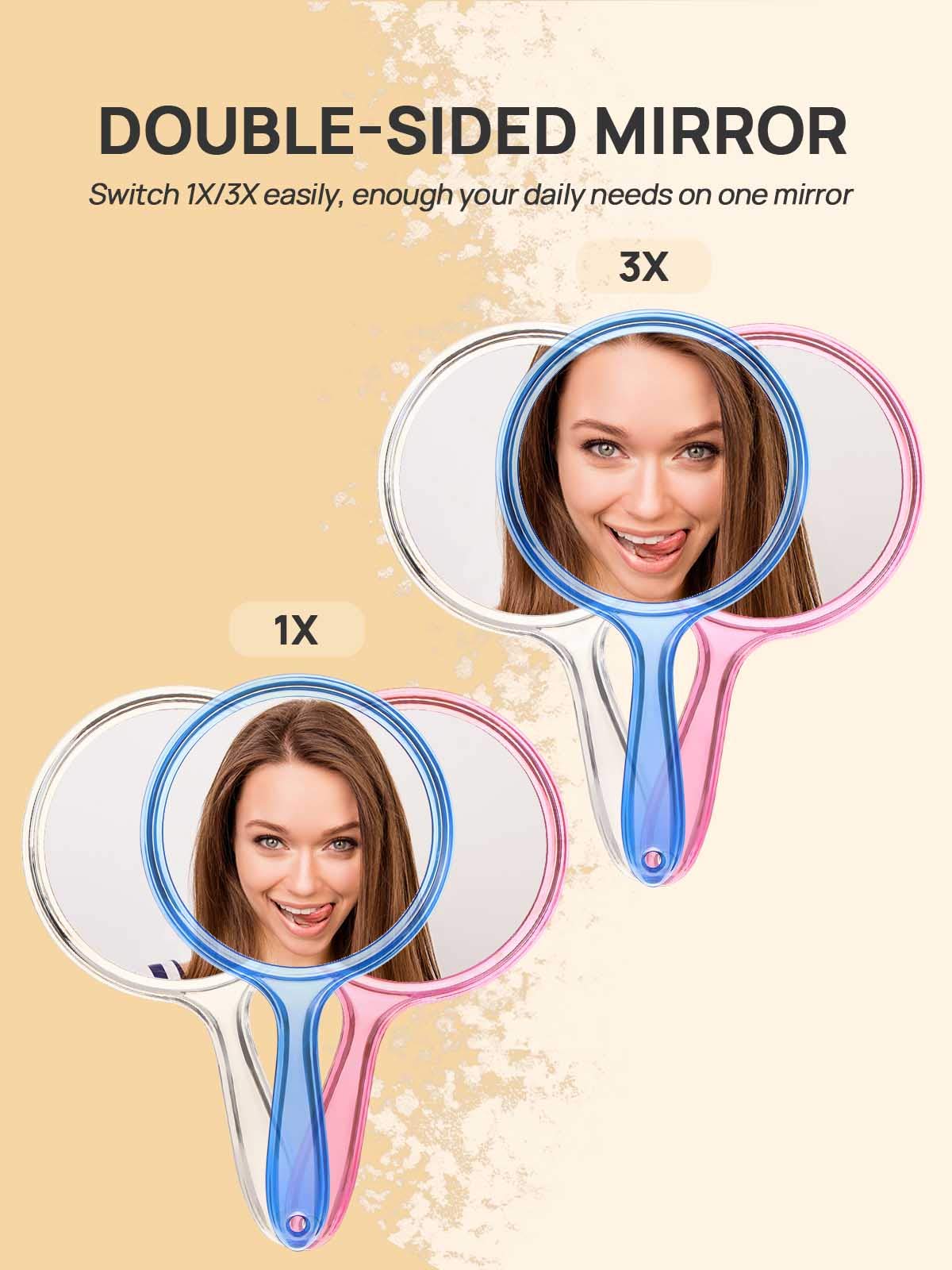 OMIRO Hand Mirror, Double-Sided Handheld Mirror 1X/3X Magnifying Mirror with Handle, Set of 6 (Mix Colors)