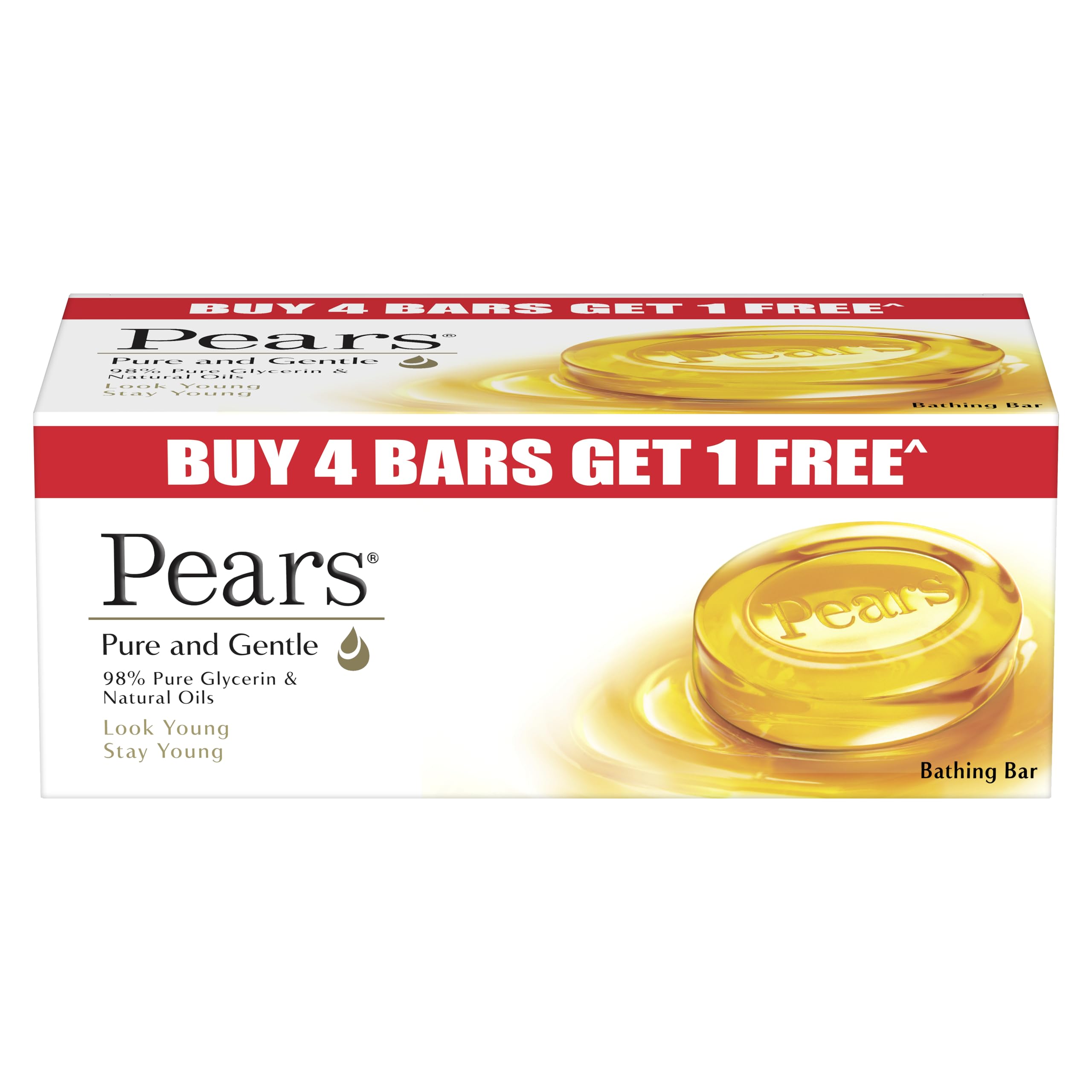 Pears Pure And Gentle Bathing Bar, 125G (Buy 4 Get 1 Free)