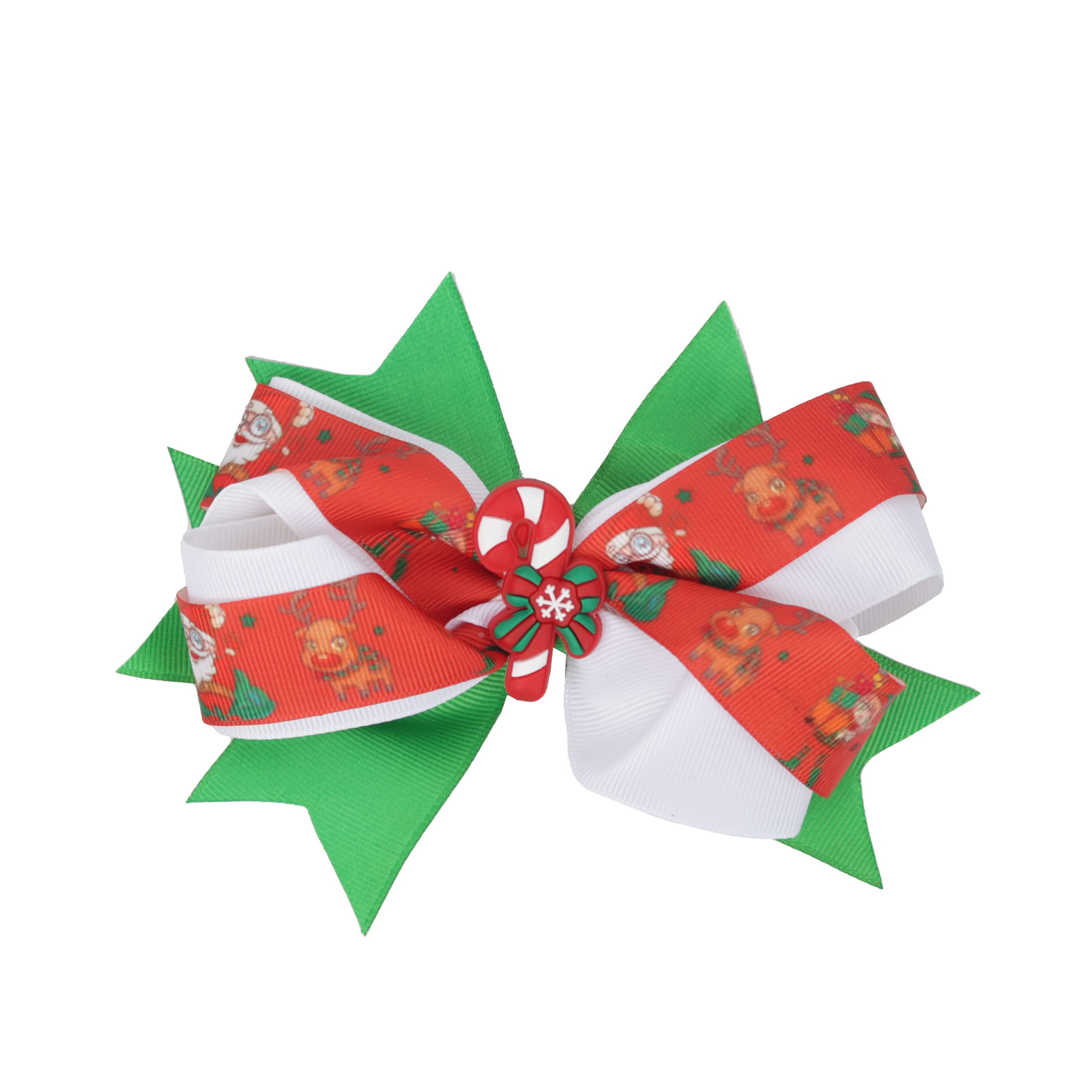 Hair Bow Layered Christmas Bow with Silicone Charm - White Candy Cane