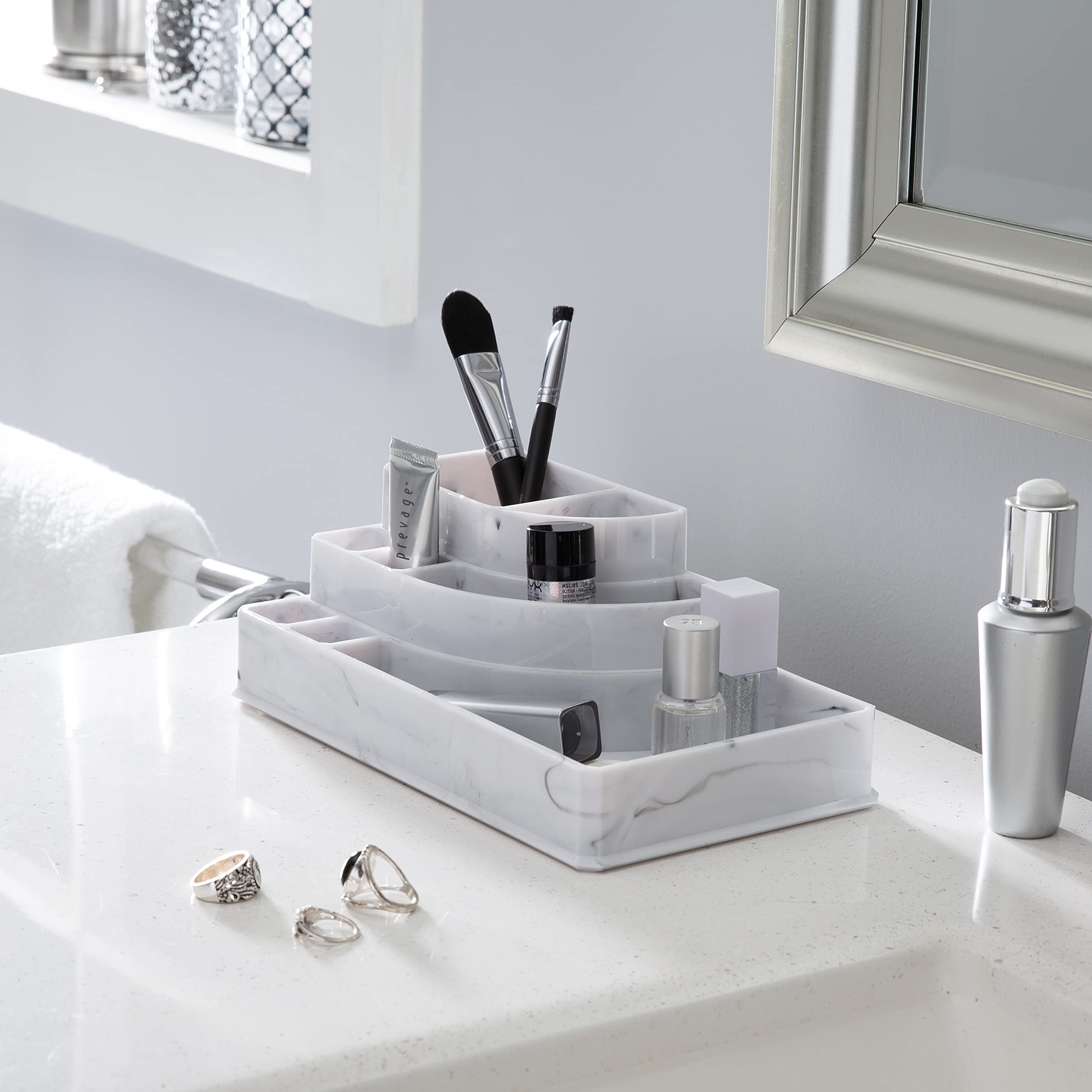 Simplify 8 Section Jewelry Holder In Marble, Durable, Multi-Purpose Cosmetic Bath Accessories Organizers Collection
