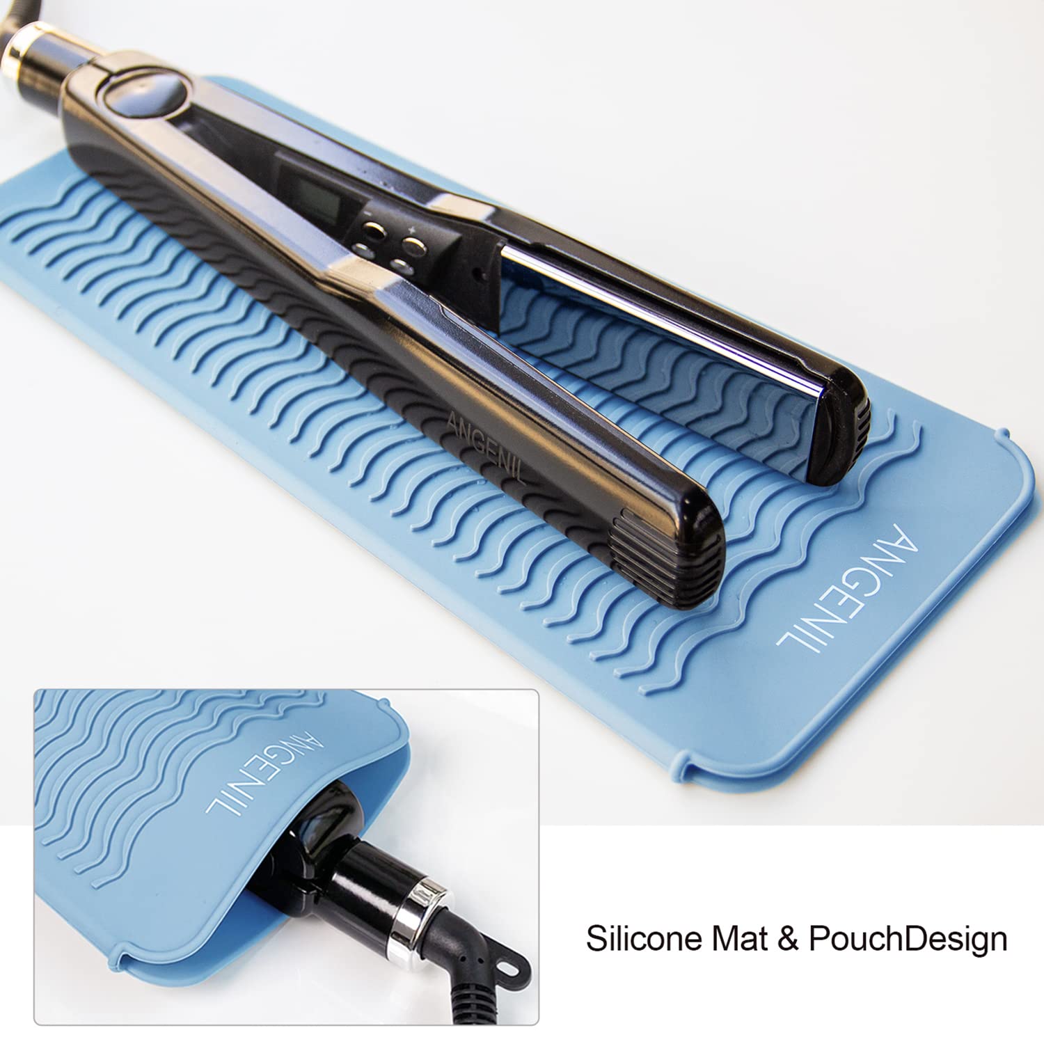 ANGENIL Heat Resistant Silicone Mat Pad Pouch For Travel Curling Iron Wand, Tourmaline Titanium Ceramic Portable Flat Iron, Hair