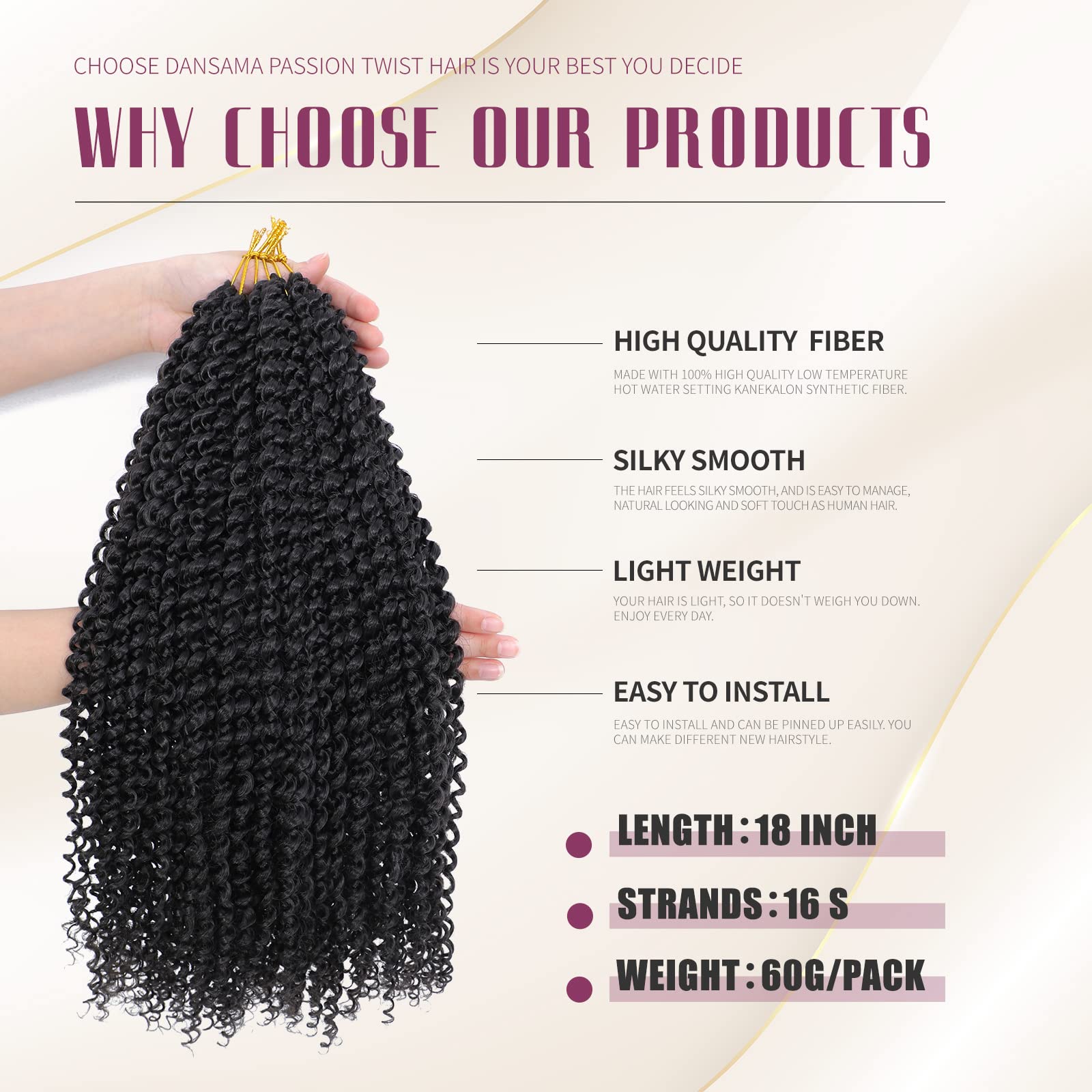 Dansama Passion Twist Hair Water Wave Braiding Hair For Butterfly Style Crochet Braids Bohemian Hair Extensions (18Inch, #2, Eco