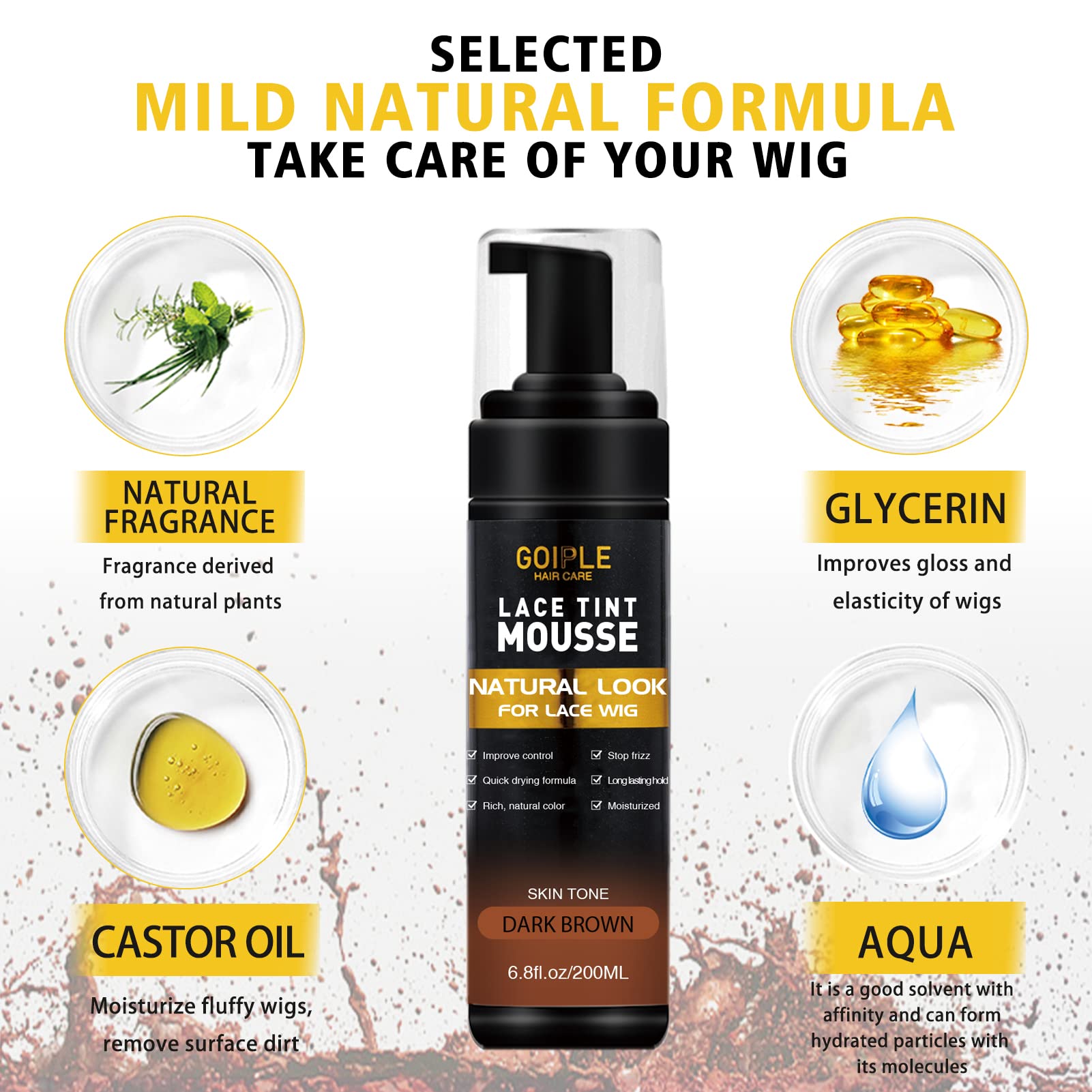 Lace Tint Melting Mousse For Women'S Hair Wigs, Toupees, And Hairpieces - 6.8 Fl Oz Natural Finishing Color Tool Set (Dark Brown
