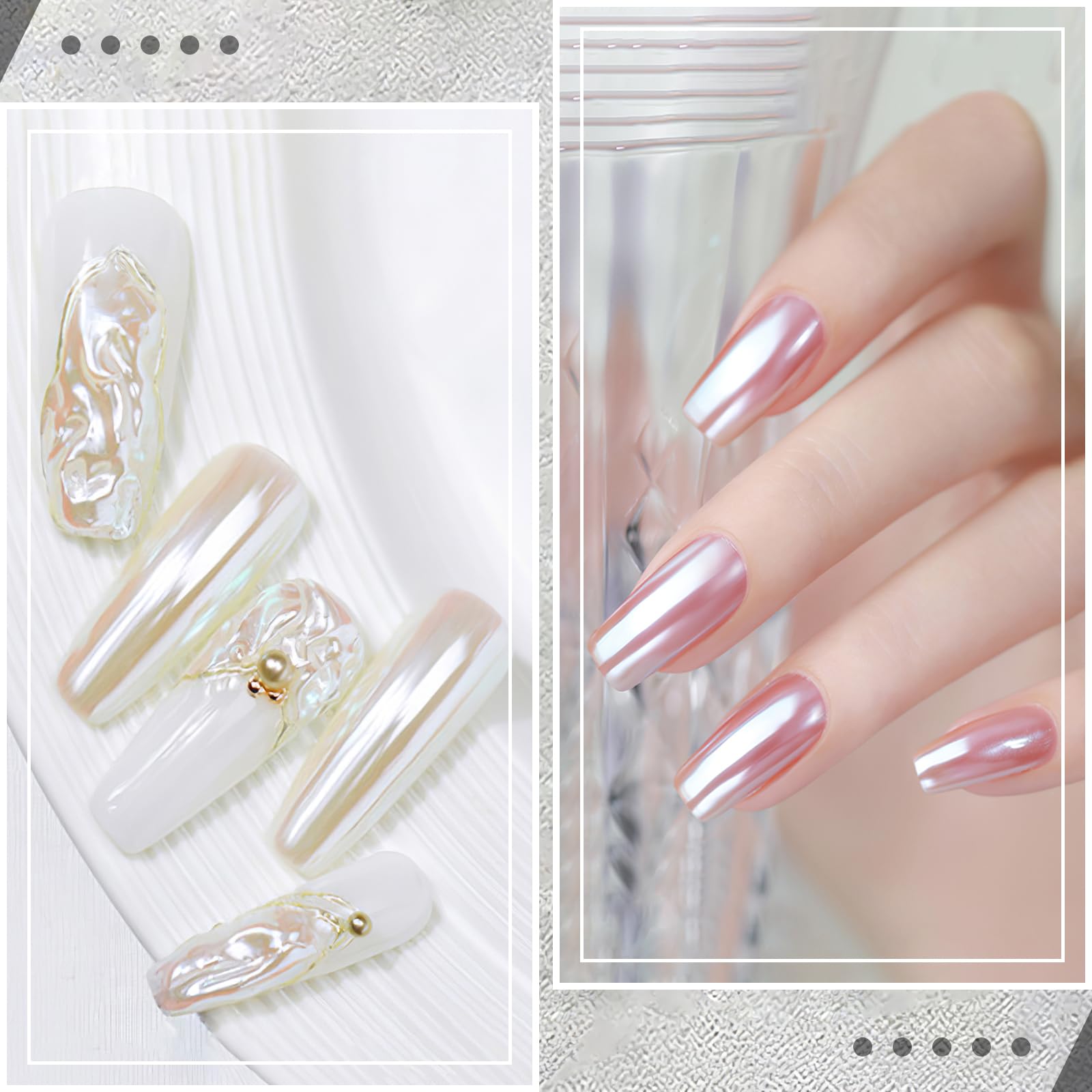 White Pearl Chrome Nail Powder - Aurora Ice Shimmer Nail Powder Chrome Pigment Powder for Nails, Gifts for Women Mirror Effect G