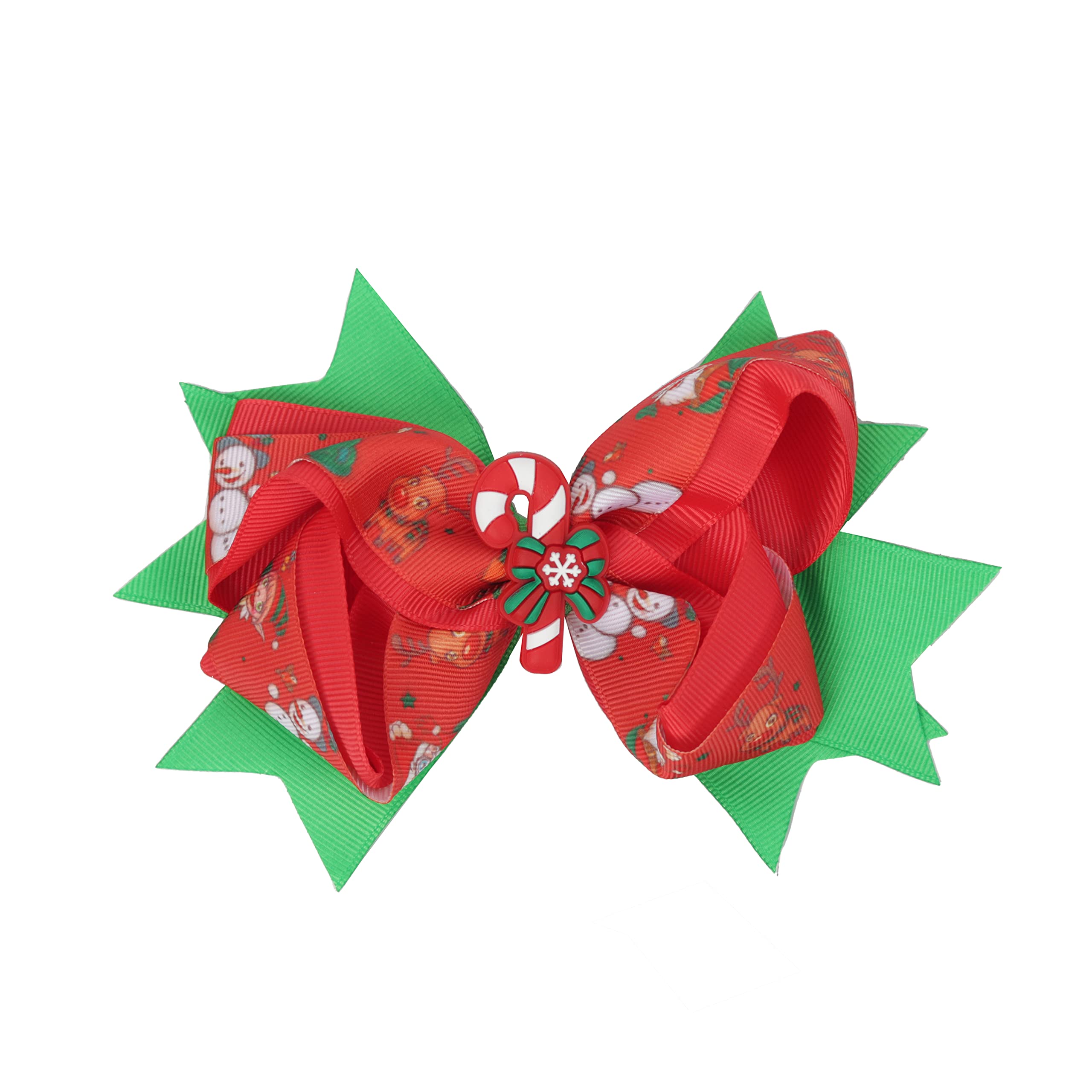 Hair Bow Layered Christmas Bow with Silicone Charm - Red Candy Cane