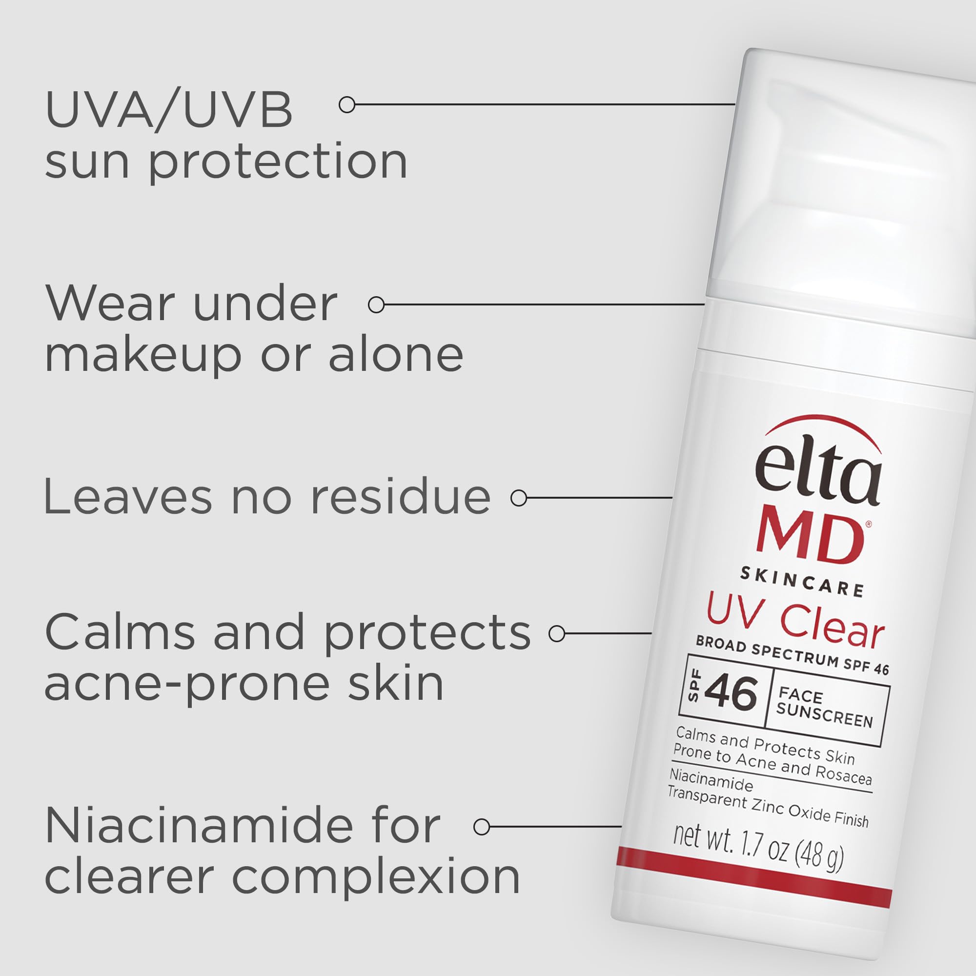 Eltamd Uv Clear Face Sunscreen Spf 46, Oil Free Sunscreen With Zinc Oxide, Dermatologist Recommended Sunscreen,1.7 Oz Pump