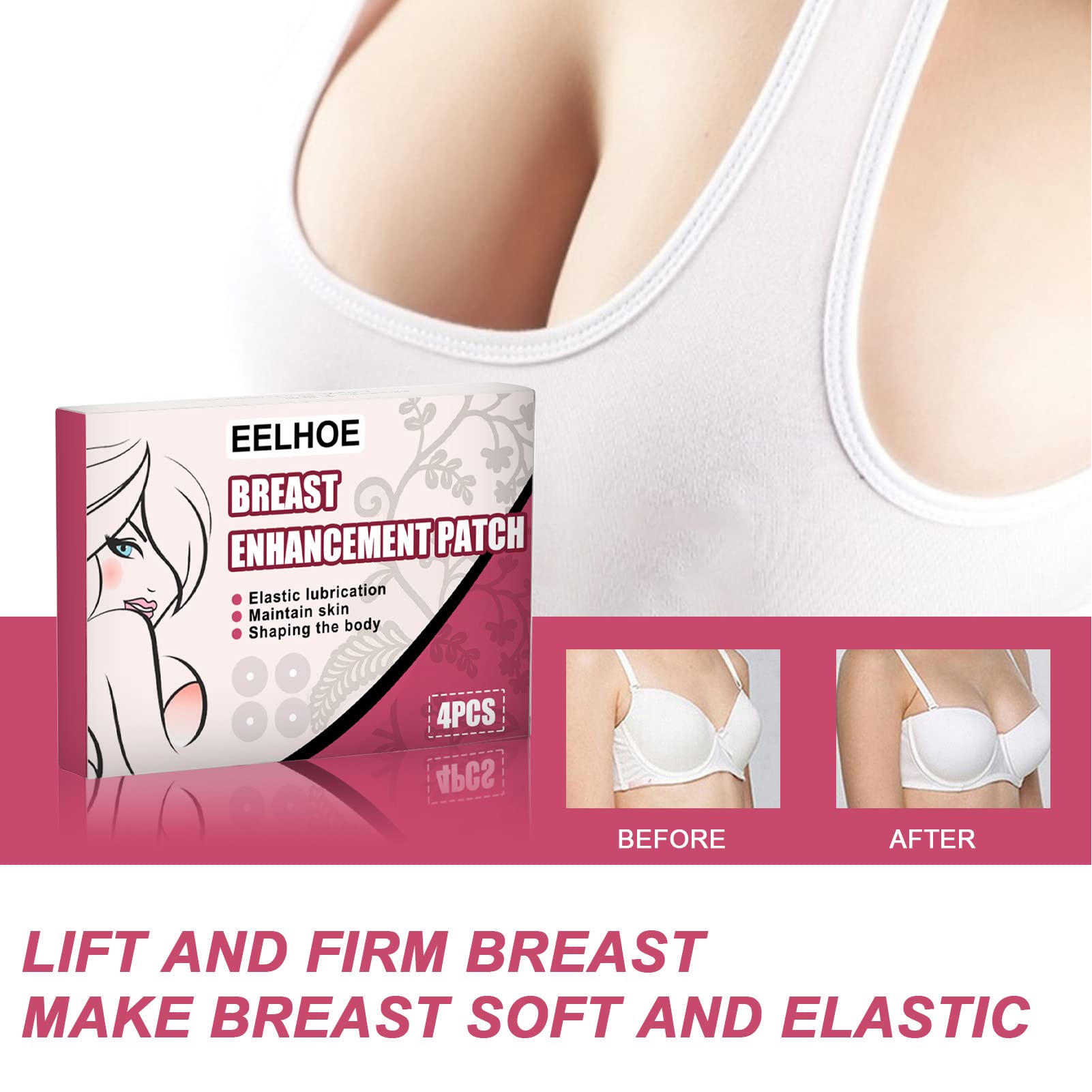 Breast Lift Patches, Breast Enlargement Patches Breast Enlargement Mask 4 Pieces Collagen Moisturizing Improve Sagging Breast Pa