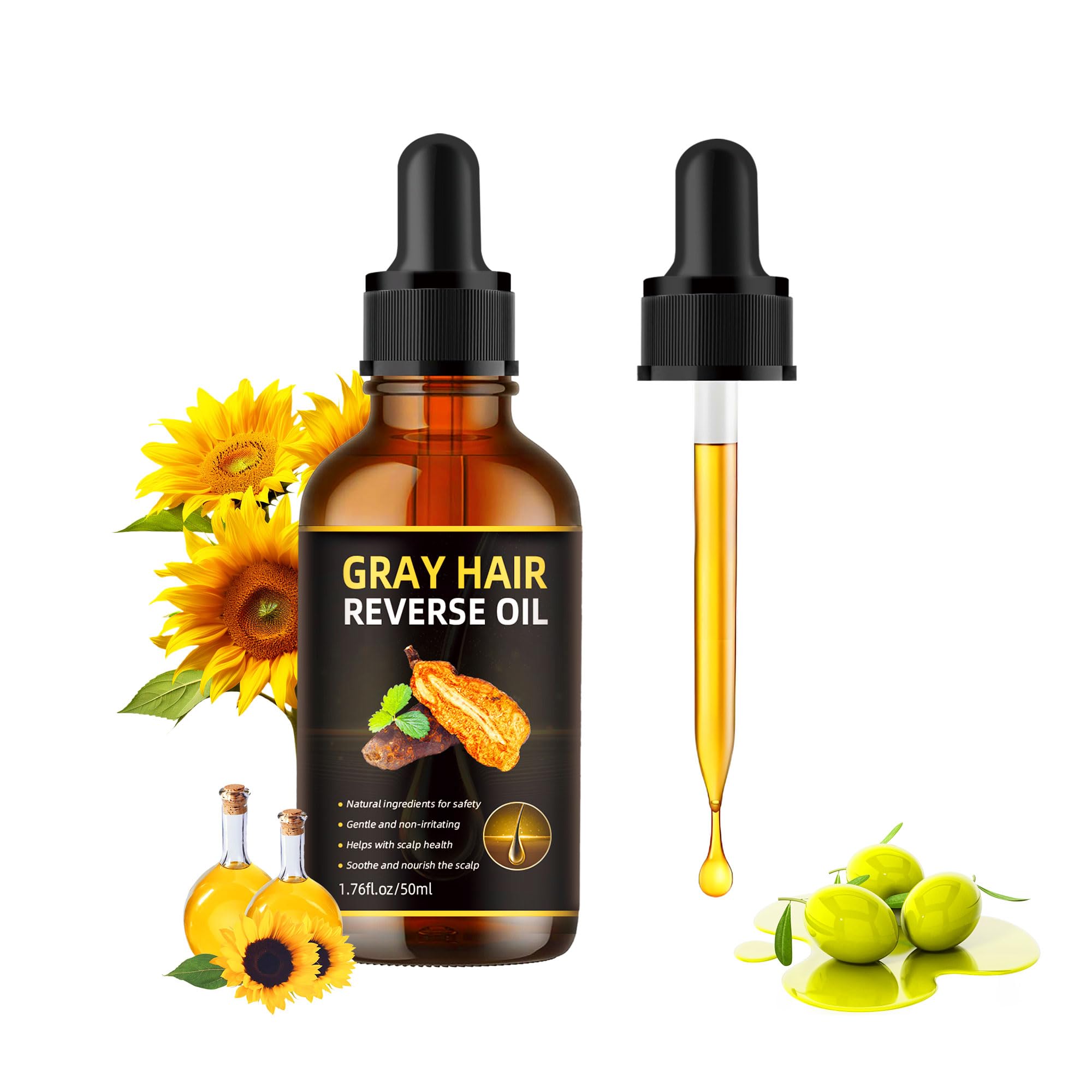 Jiaoming Natural Gray Hair Reverse Serum Oil, Usman Grass Polygonum Multiflorum Essential for Men & Women Scalp Care, Cover Grey