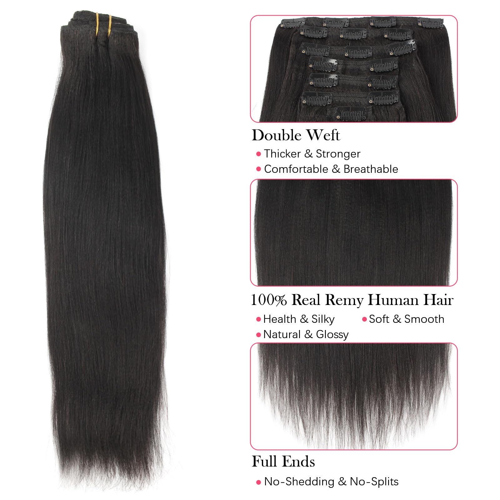 Abh Amazingbeauty Hair Yaki Straight Human Hair Extension Clip In Remy Hair Extensions Yaki Clip Ins For Black Women Brazilian C