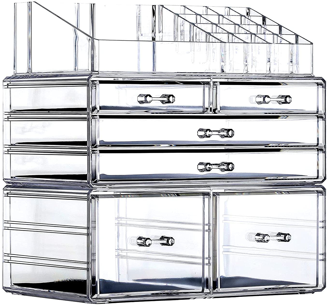 Cq acrylic Clear Makeup Storage Organizer Drawers Skin Care Large Cosmetic Display Cases Stackable Storage Box With 6 Drawers Fo
