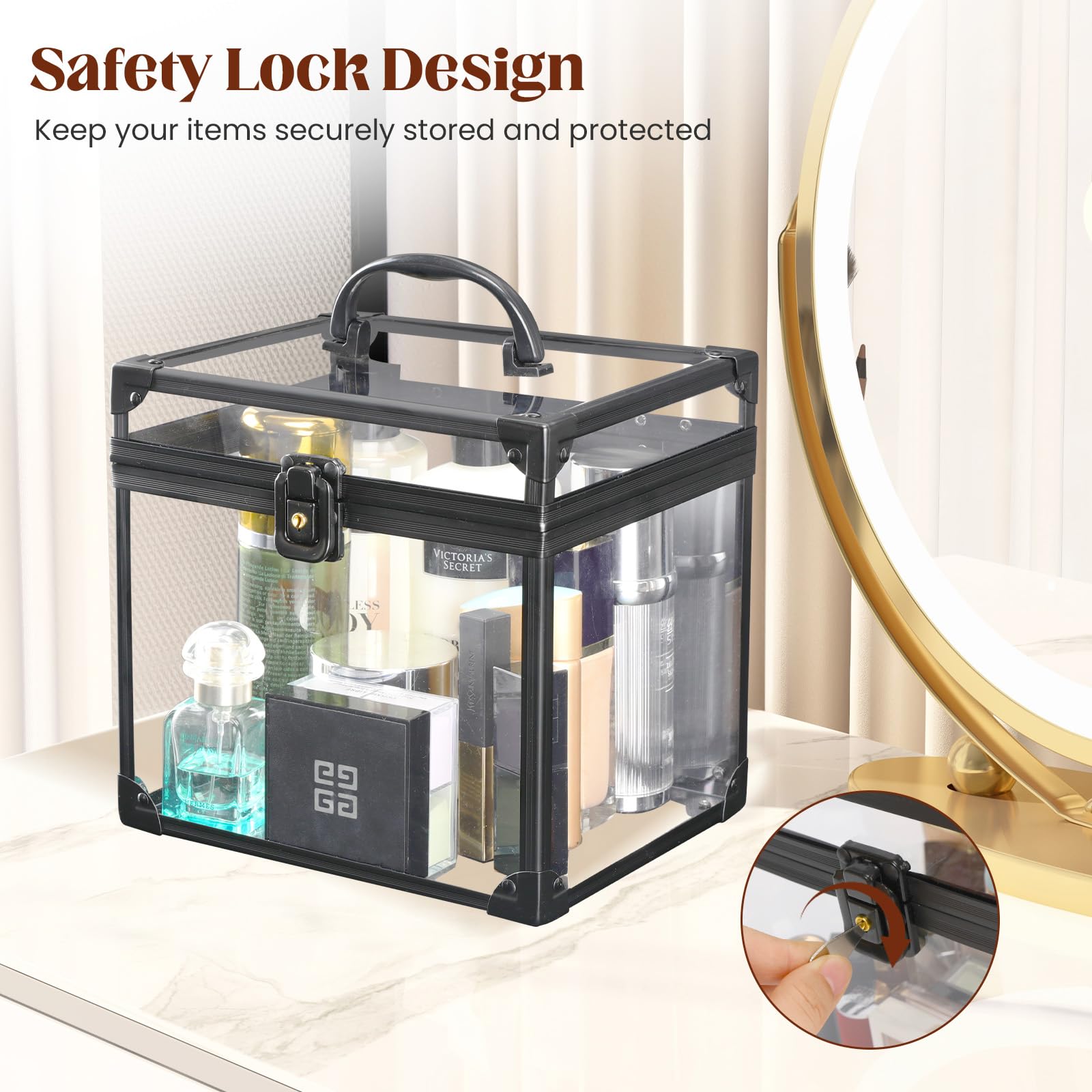 Donghome Crown Box, Clear Acrylic Makeup Box, Makeup Organizer, Large Capacity Transparent Display Case For Vanity,Bathroom Coun