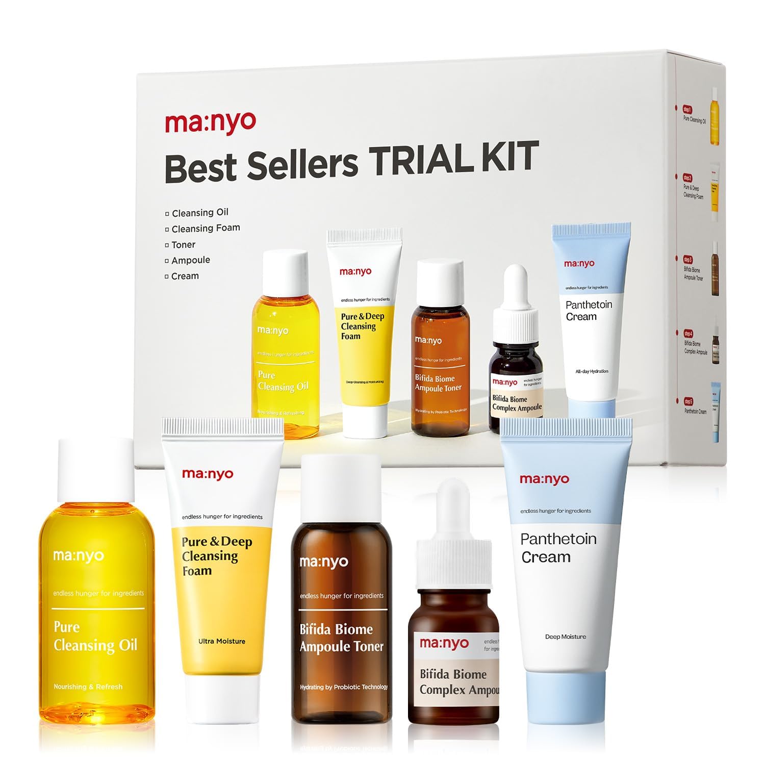 Ma:Nyo Best Sellers Kit | Travel Size Trial & Gift Set | Pure Cleansing Oil, Pure Cleansing Foam, Bifida Biome Ampoule, Bifida B