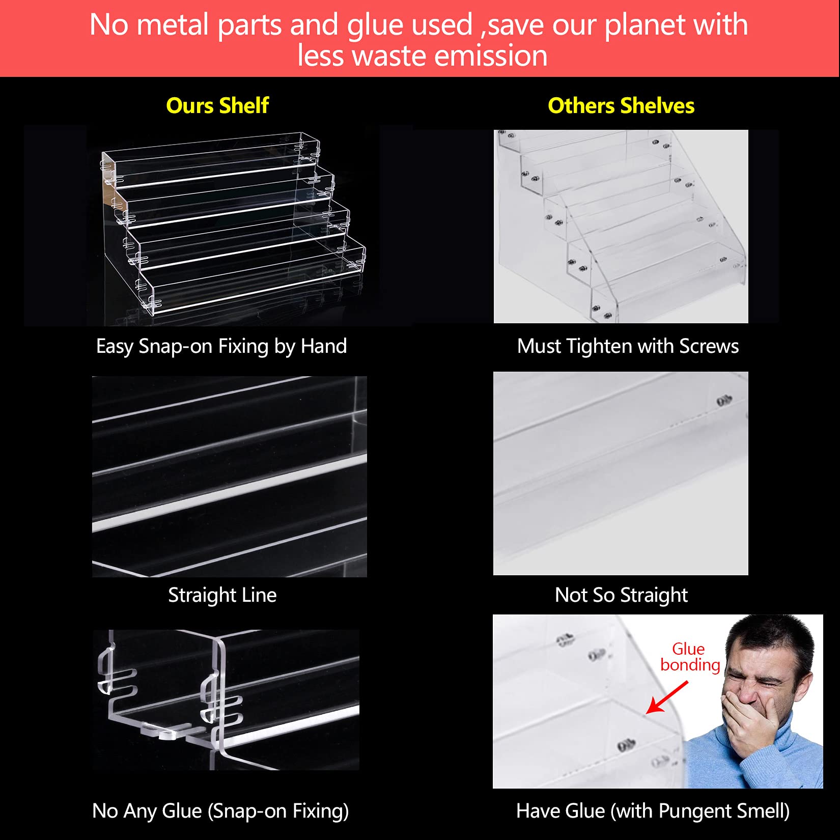 BVANQ 4 Tier Sunglasses Organizer Acrylic Sunglass Holder Nail Polish Organizer Countertop Stand Display No Pungent Acrylic Glue