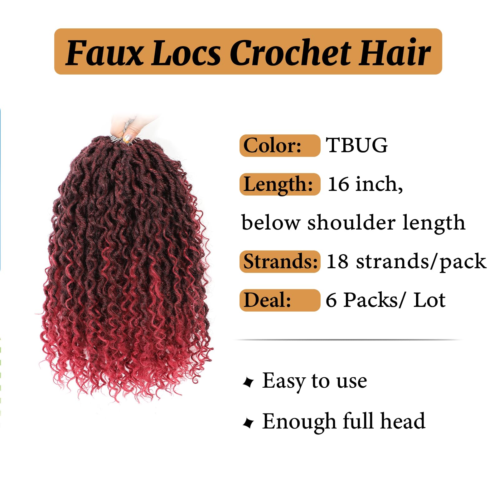 Forevery Goddess Locs Crochet Hair 16 Inch Faux Locs Crochet Hair 6Packs Prelooped Crochet Hair For Black Women,Locs Crochet Hai